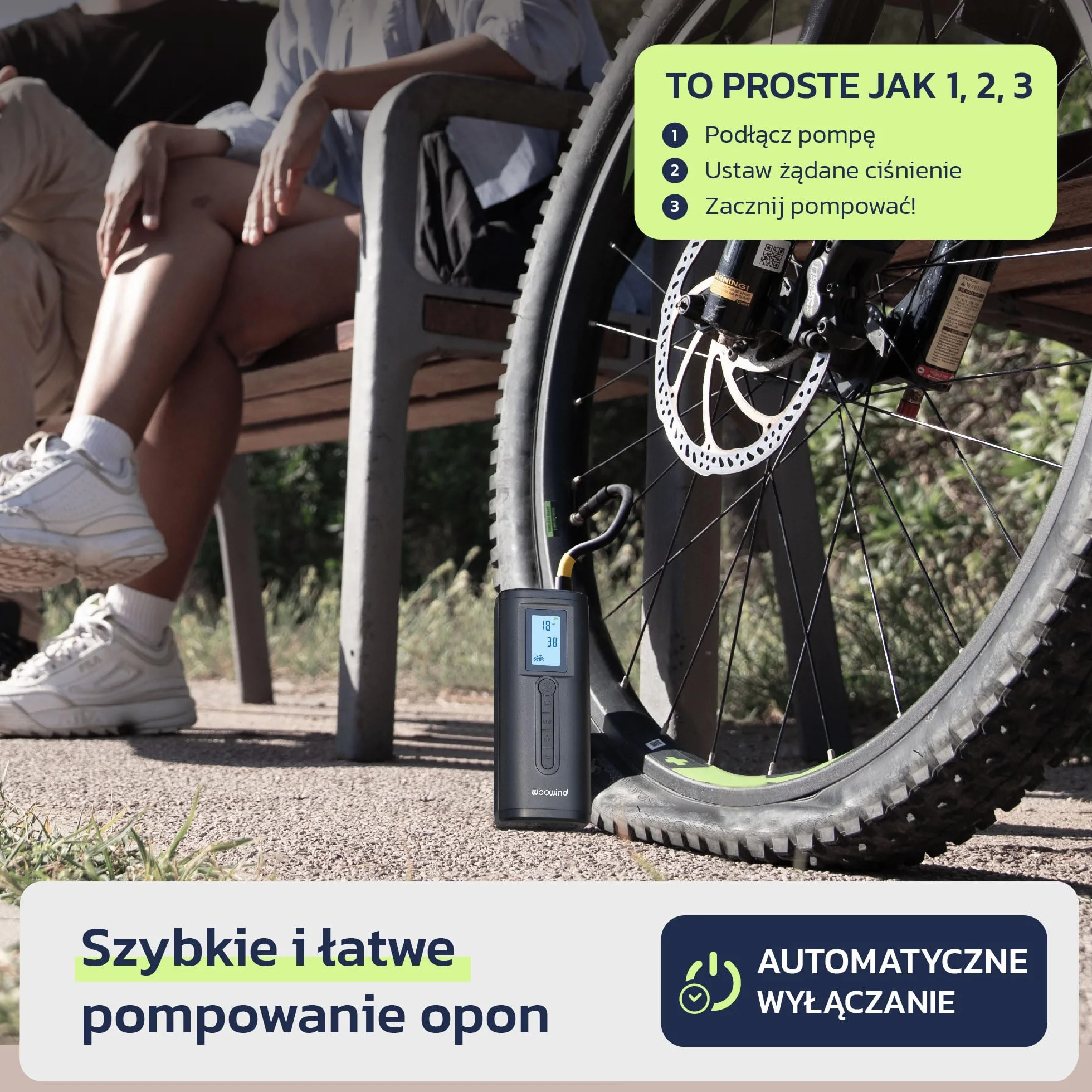 Woowind AP2-P Pompka do opon Przenośna sprężarka powietrza 150 PSI Pompka do opon samochodowych, pompka rowerowa, automatyczne zatrzymanie, szybkie pompowanie dla właścicieli samochodów, rowerzystów