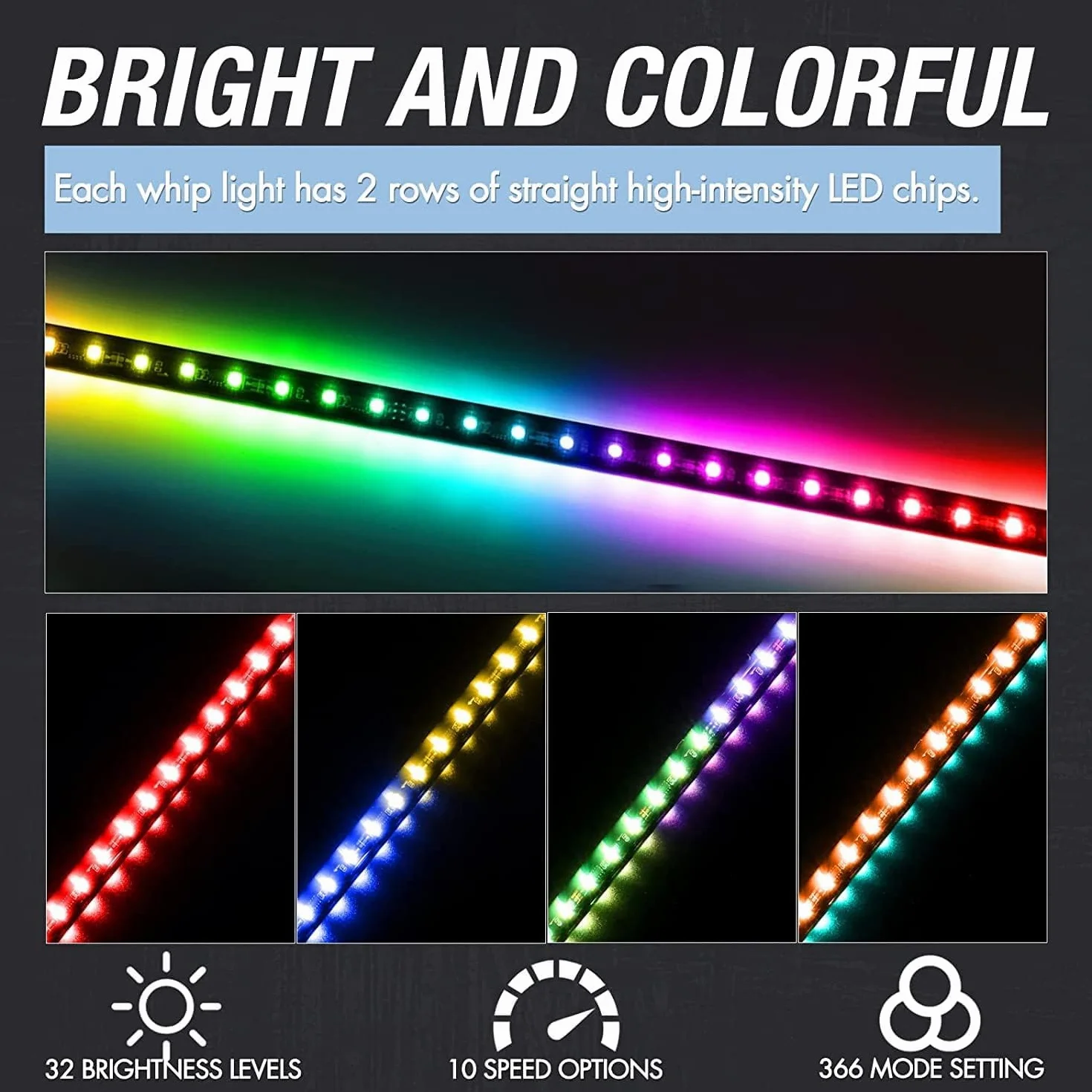 LXW spiralne światła biczowe LED 2 szt. Światła biczowe LED 3FT/4FT, bicze podświetlane w kolorze RGB, odporne na warunki atmosferyczne, bicz terenowy RF bezprzewodowy pilot Ciężarówka terenowa Sand B