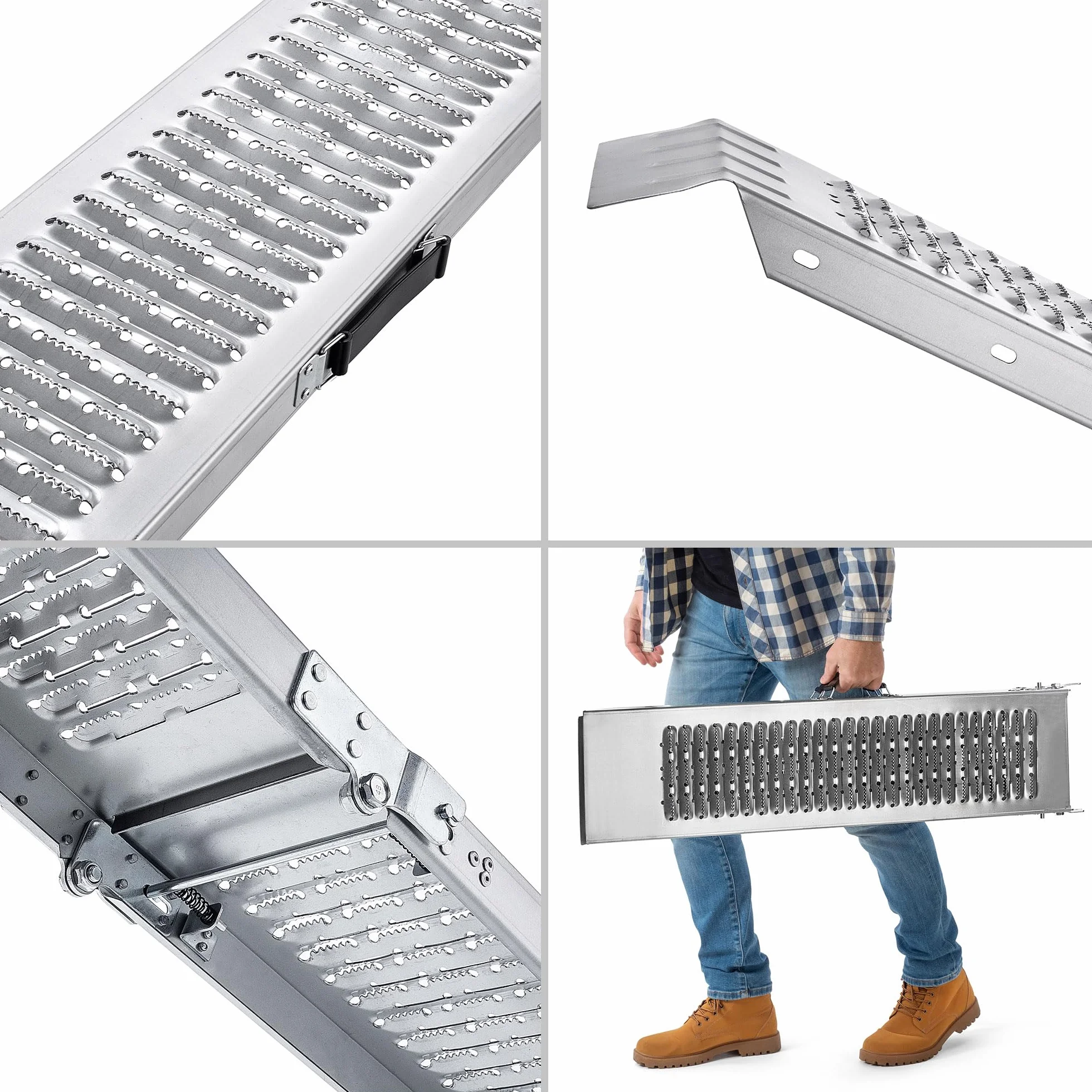 KADAX Zestaw 2 szt. ramp najazdowych składanych udźwig 400 kg, stalowa, stabilna konstrukcja, oszczędność miejsca po złożeniu, wygodny załadunek motocykla i sprzętu na przyczepę