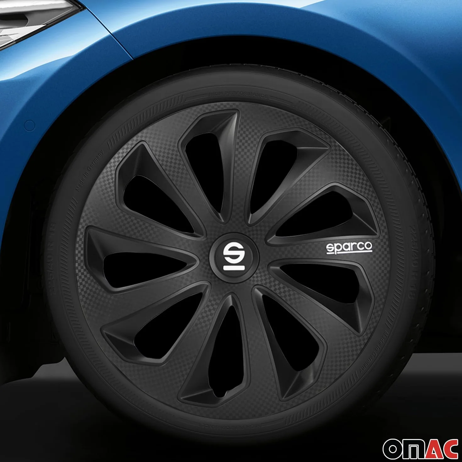 Sparco SP 1574BKC Zestaw kołpaków na koła Sicilia 15 w kolorze czarnym/karbonowym