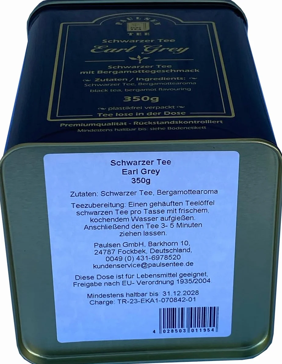 Earl Grey, Paulsen czarna herbata z aromatem bergamotki 350g w pudełku nadającym się do kontaktu z żywnością