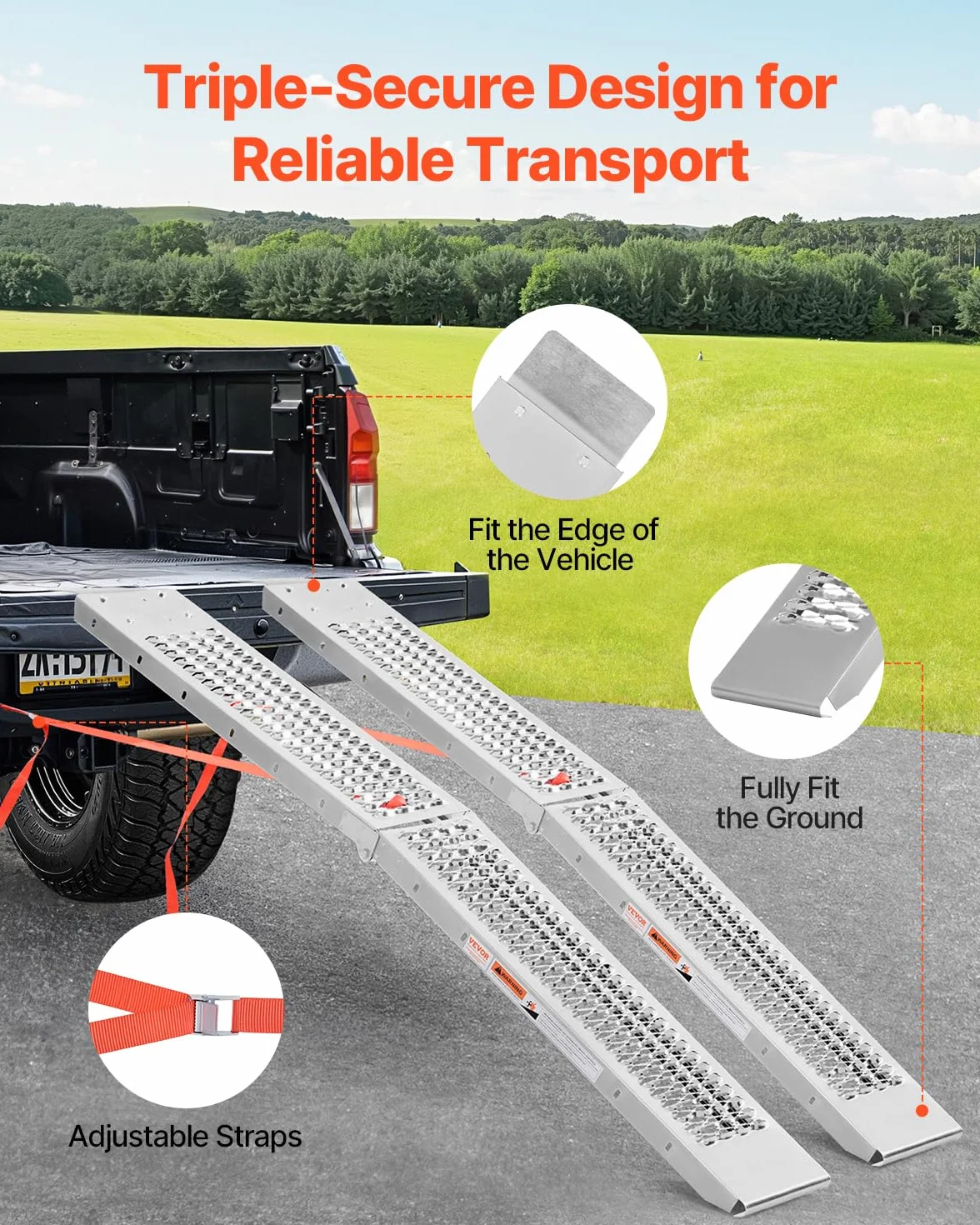 VEVOR 453 kg, 2 szt. wytrzymała szersza powierzchnia, uniwersalna stabilna rampa załadunkowa z uchwytami, pasuje do ATV, UTV, motocykla, roweru elektrycznego itp., srebrna, 1930 x 250 x 60 mm