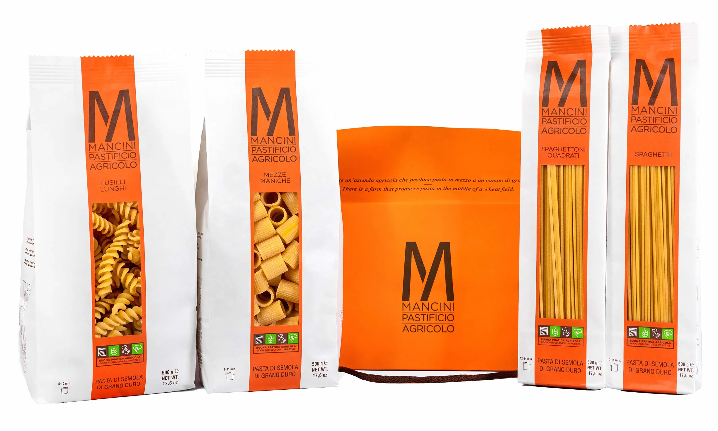 Pasta Mancini Handy Mini – Włoski makaron rzemieślniczy najwyższej jakości, 100% włoska pszenica – Zestaw 2 kg, 500 g Spaghetti, Spaghettoni Quadrati, Mezze Maniche, Fusilli Lunghi