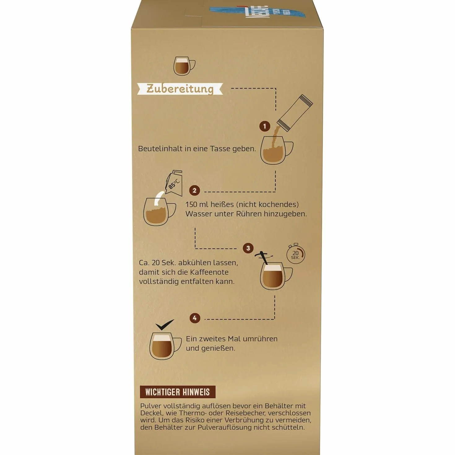 NESCAFÉ Złoty Cappuccino Mniej Słodkiego Napój w Proszku Kawa Natychmiastowa Pałeczki 4 Szt. (10 x 12,5 g)