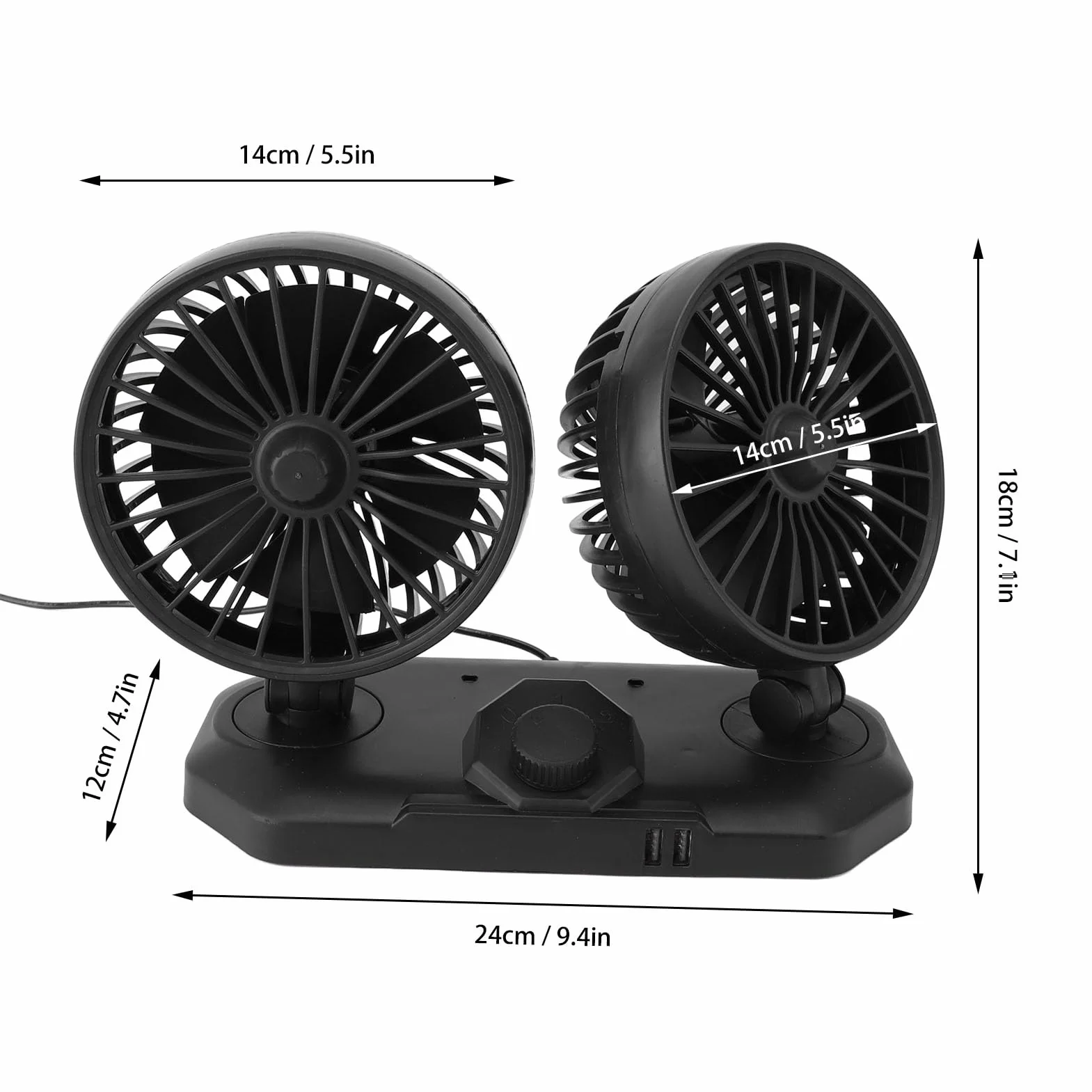 Wentylator Samochodowy Podwójny Wentylator Samochodowy USB Z Wydajną Funkcją Chłodzenia - Obrót O 360° Do Samochodów SUV RV Ciężarówki Cruise Home Office Desktop(12V)