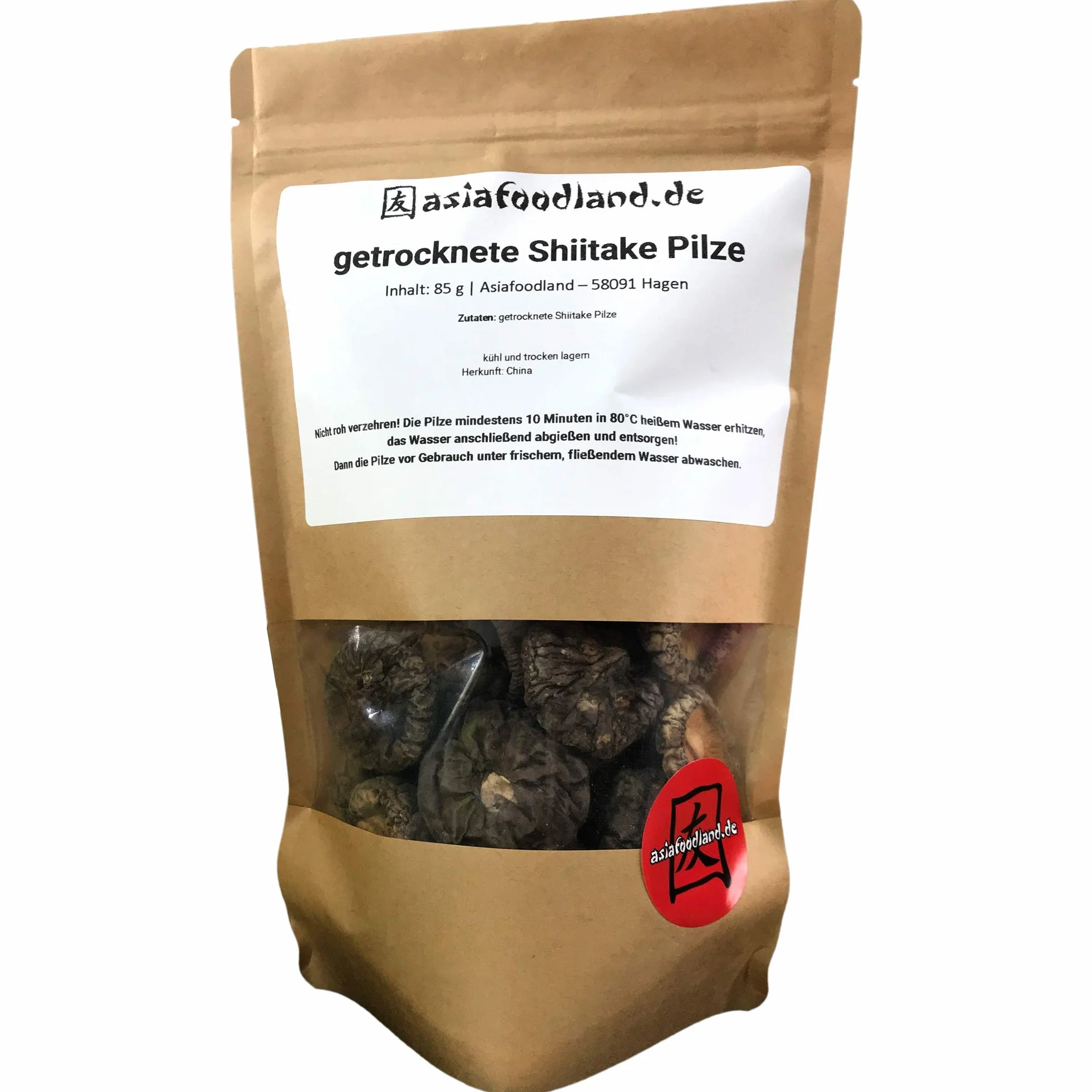 Asiafoodland - suszone grzyby Shiitake - opakowanie z możliwością ponownego zamknięcia, 1 opakowanie (1 x 85 g)