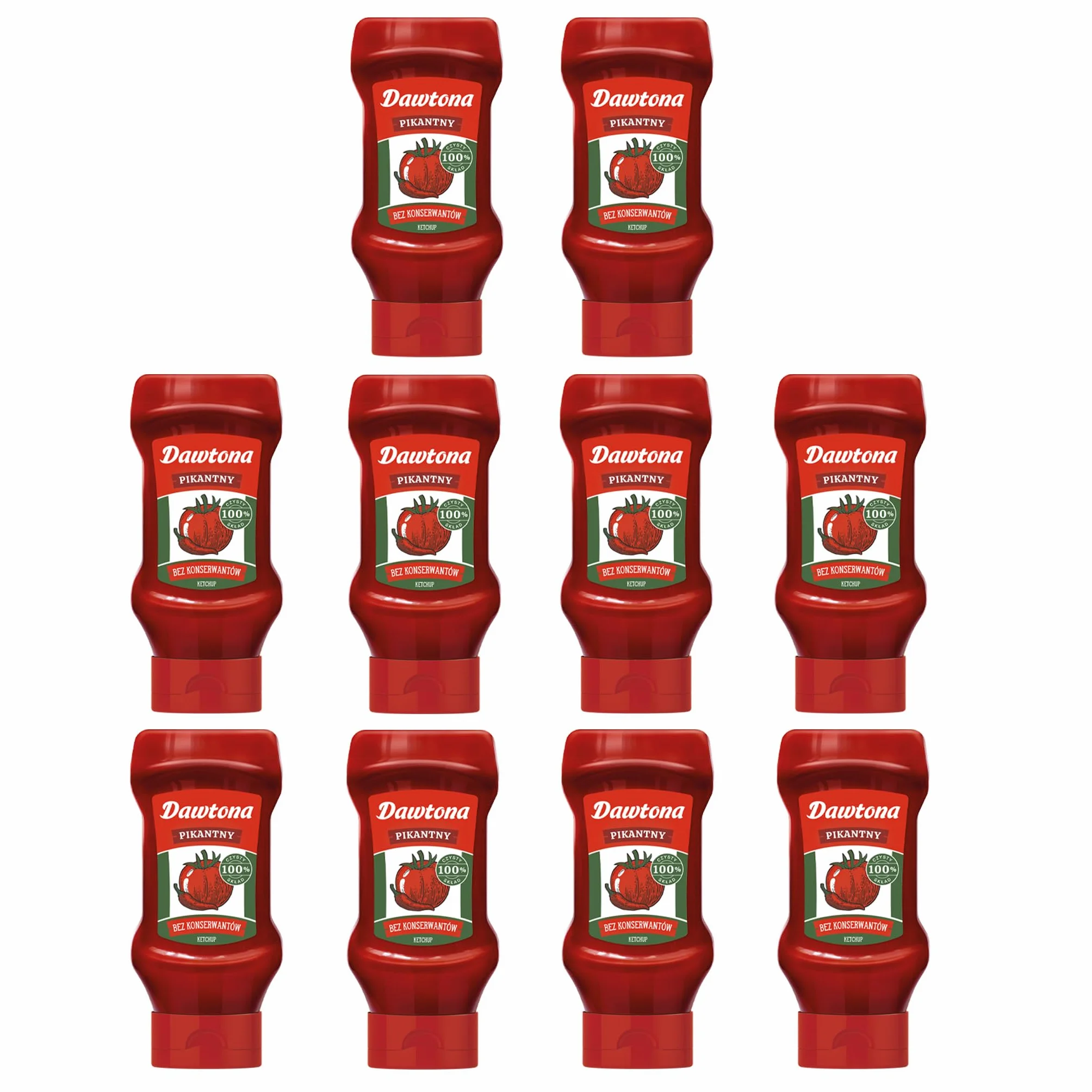 DAWTONA Ketchup Pikantny 10 x 450g, 100% Czysty Skład z Polskich Pomidorów, Bez Konserwantów i Bez Skrobi, Naturalnie Gęsty - Wyrazisty Smak Idealny do Pizzy, Mięs, Burgerów i Zapiekanek