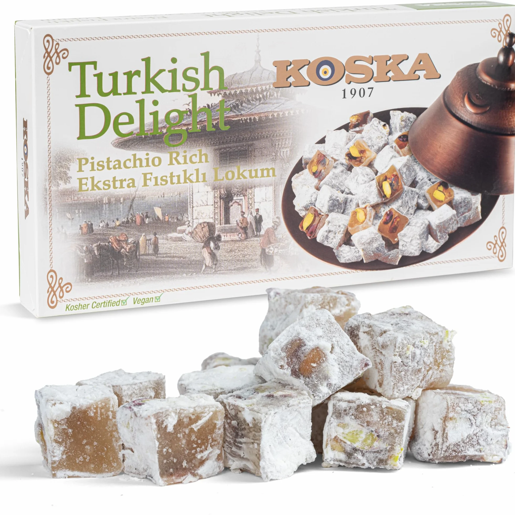 Lokum PISTAZIE 500 g turecki miód słodycze Turkish Delight Ekstra Fistikli Lokum