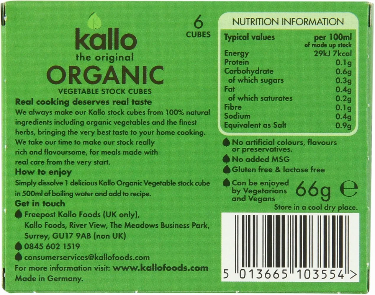 Kallo - Organic Vegetable Kick Cubes - 66g