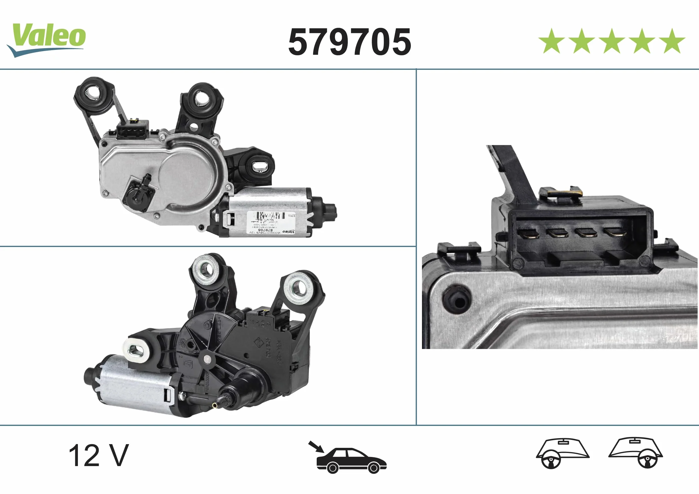 VALEO - Silnik Wycieraczki - Tył - 579705 - A4 ALLROAD QUATTRO, A4 SERIES 3 & FL, RS4 QUATTRO, S4 SERIES 3 & FL