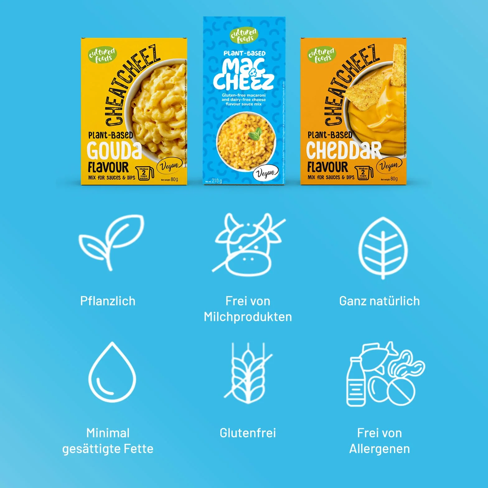 Cultured Foods CHEATCHEEZ Wegański Ser Mac And Cheese Zestaw 3x Gouda, Cheddar