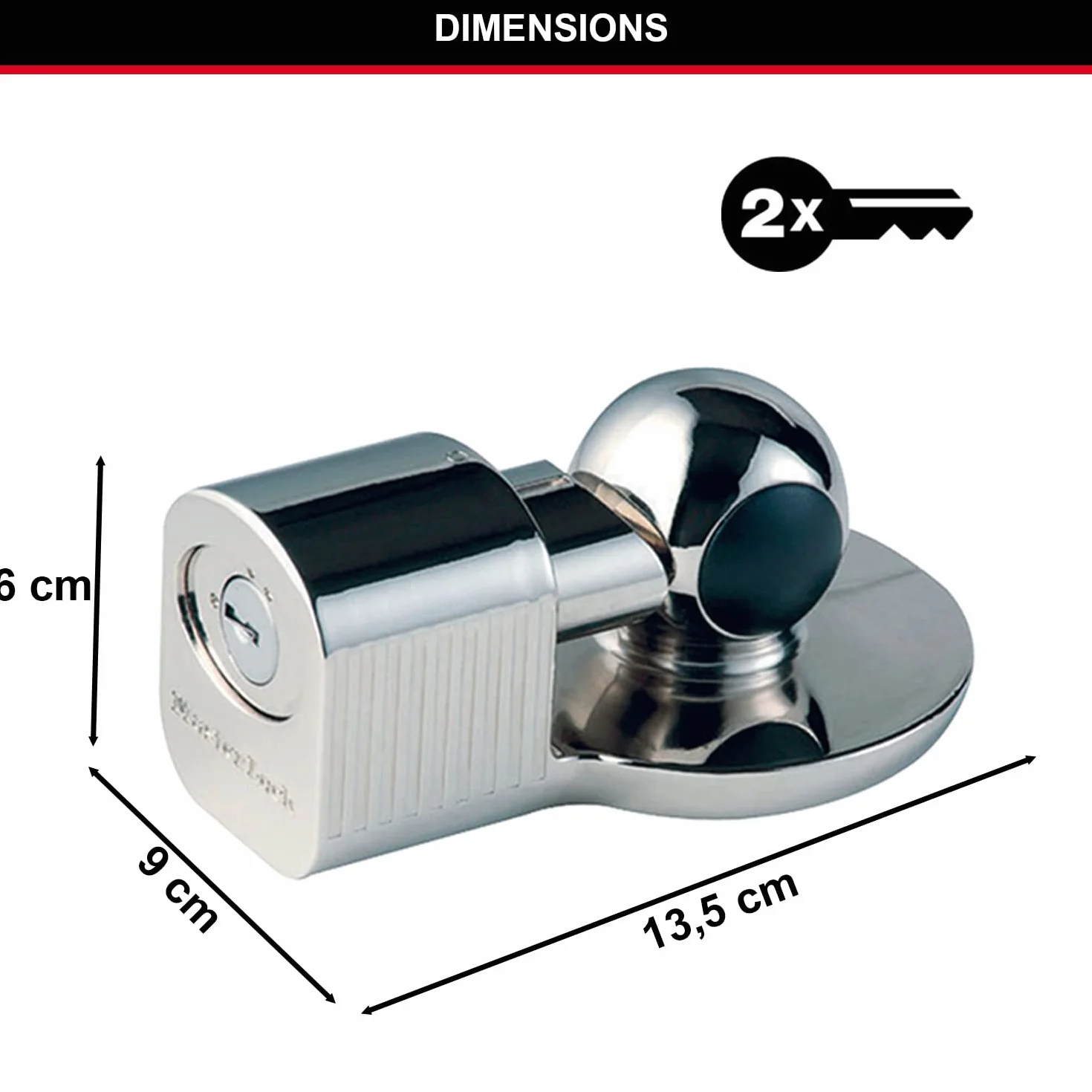 MASTER LOCK Wytrzymały zamek holowniczy, uniwersalny zamek hakowy, aluminiowy, zewnętrzny, 60 x 135 x 90 mm