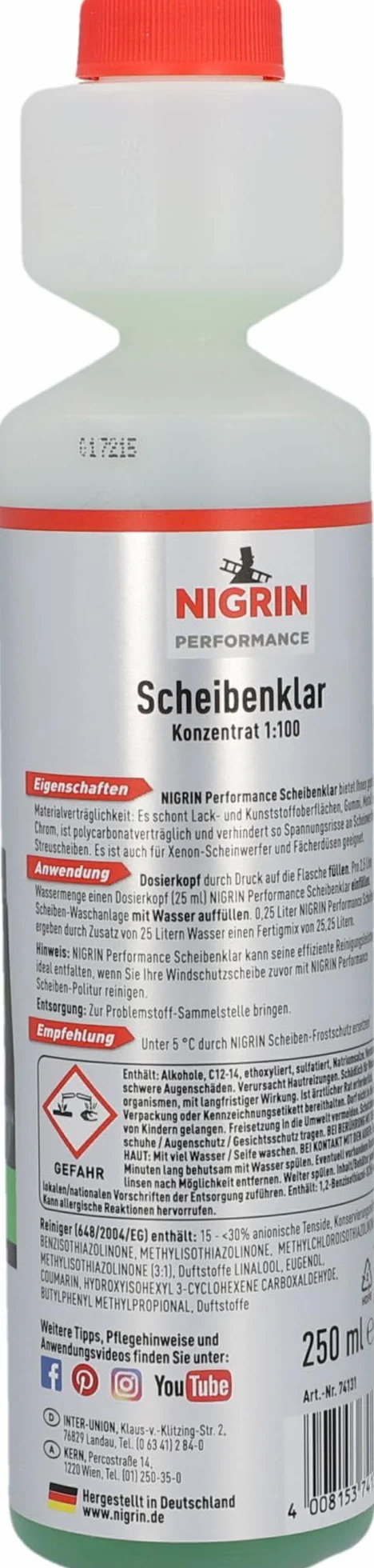 NIGRIN Scheibenklar koncentrat 1:100, 250 ml, bezbarwny