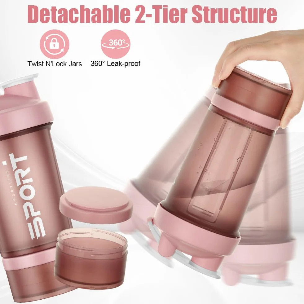 Shaker proteinowy, 2 sztuki po 500ml, butelka shakera proteinowego, shaker fitness z 2 kulkami miksującymi ze stali nierdzewnej, bez BPA ze skalą pomiarową do proszku proteinowego, koktajlu