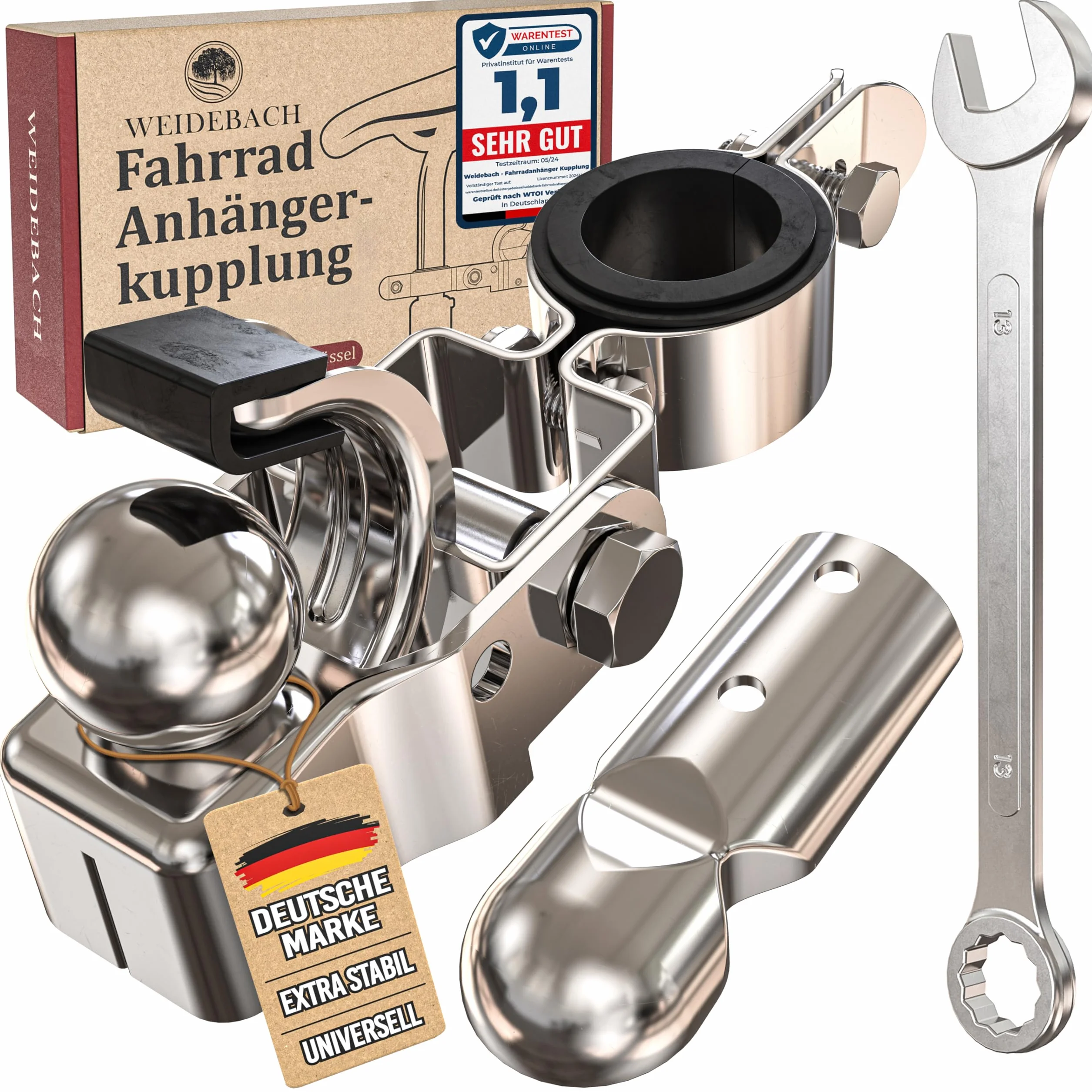 Weidebach® Stabilny hak holowniczy z galwanizowanego żelaza, Ø 2,35 do 3,05 cm, do wszystkich powszechnie stosowanych wsporników siodełka