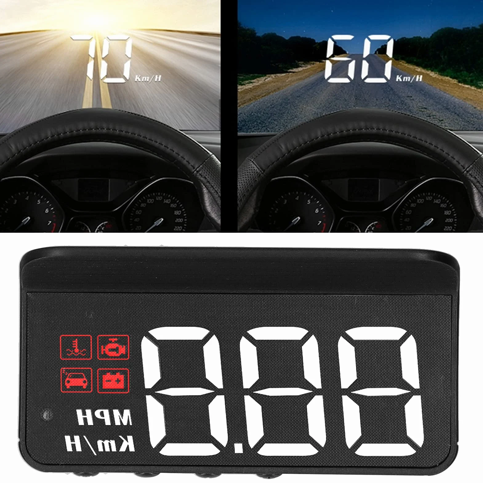 Samochód HUD, OBD2 HUD Wyświetlacz Przedniej Szyby Projektor Wielofunkcyjny Wskaźnik Alarm Przypomnienie o Zmęczeniu