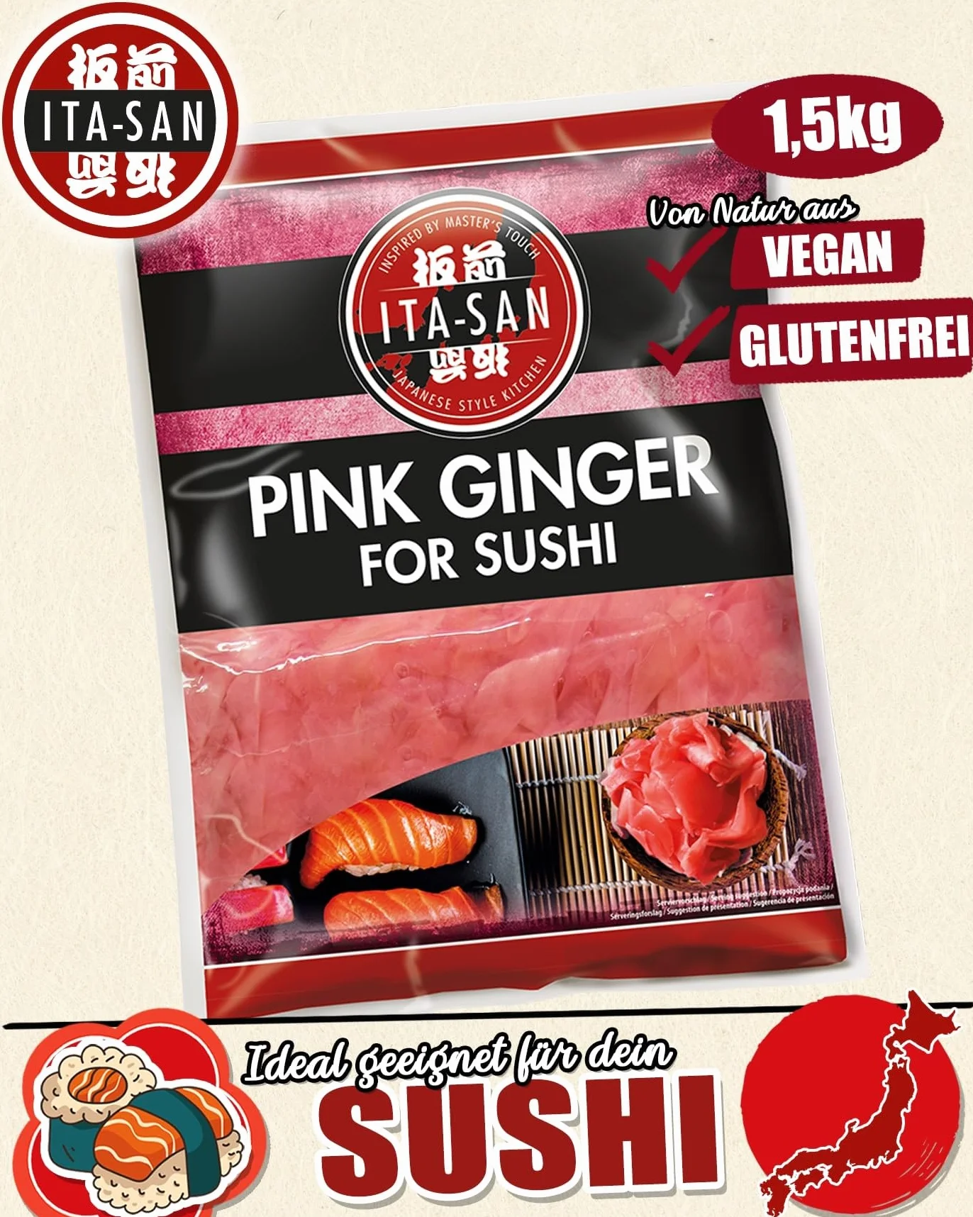 Diamond Ita-San Sushi Marynowany Imbir, Różowy, 1.5 kg