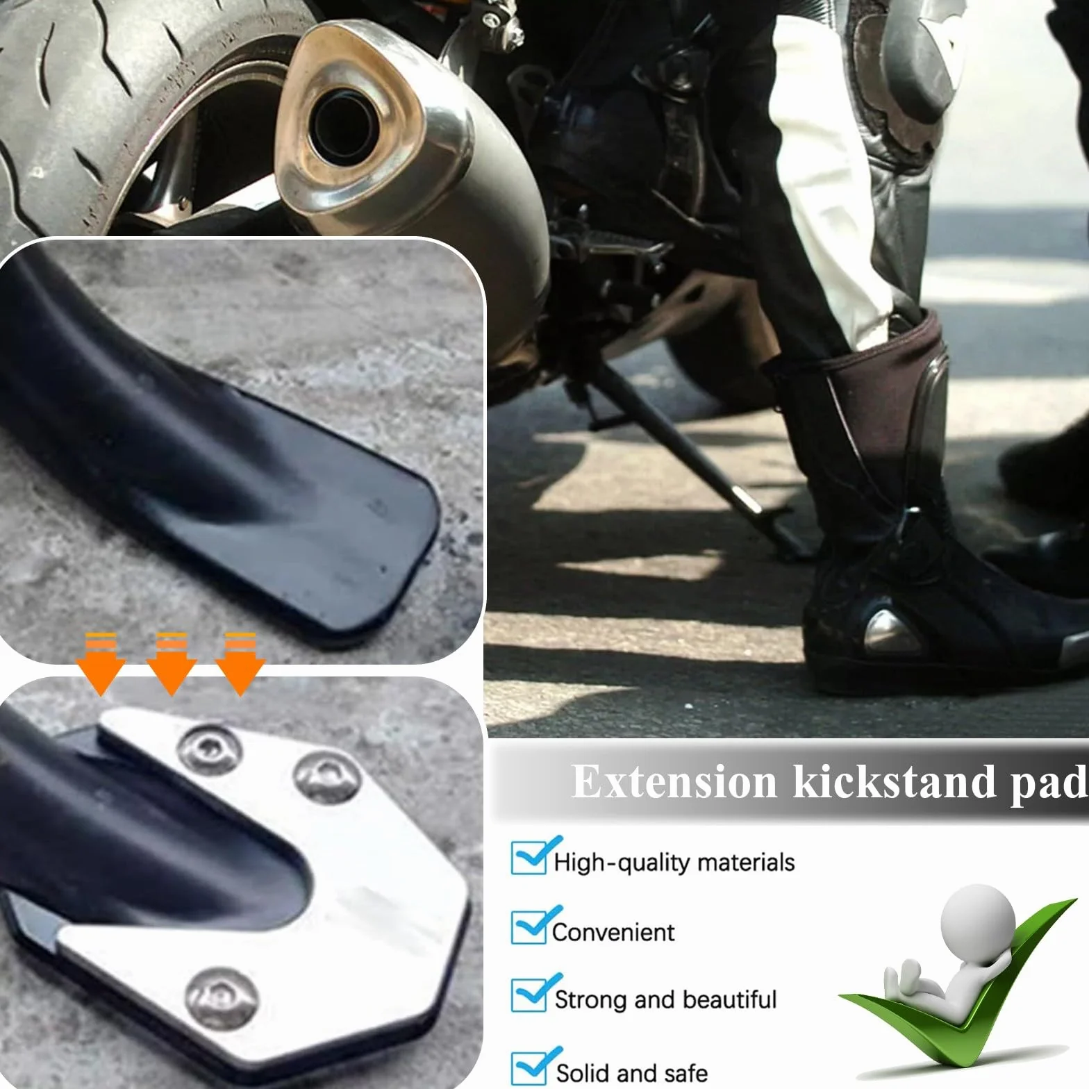 Kompatybilny z Kawasaki Z400 NINJA 400 Motocykl Podpórka Stopka Boczna Podpórka Przedłużenie Pad Zielony Stop Aluminium Motocyklowa Podpórka Płyta Podpórka Powiększ Przedłużacz Płyta Podporowa