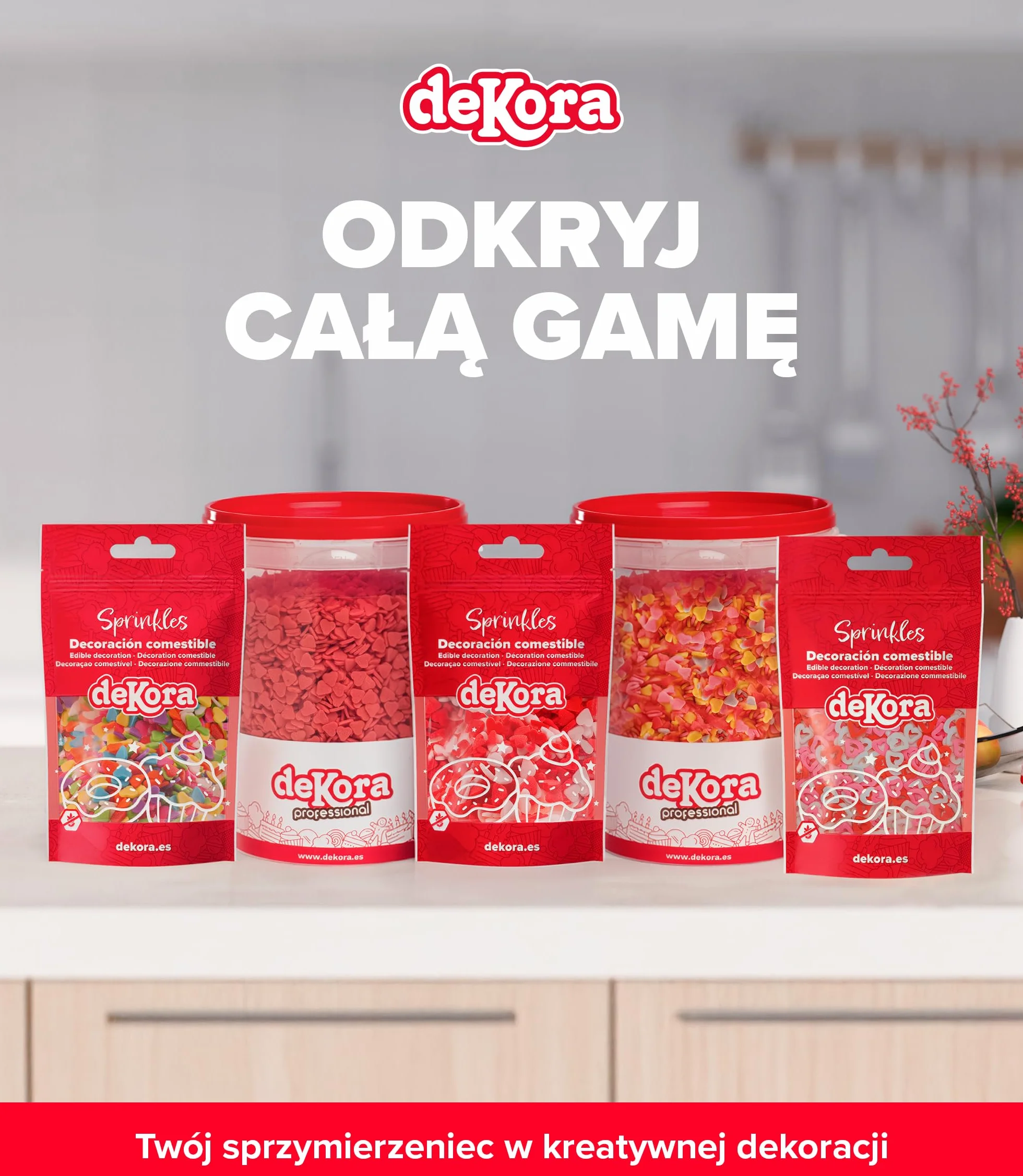 dekora - Sprinkles cukrowe serduszka wielokolorowe, 100 g – posypka do dekoracji tortu, babeczek i deserów – na Walentynki i urodziny