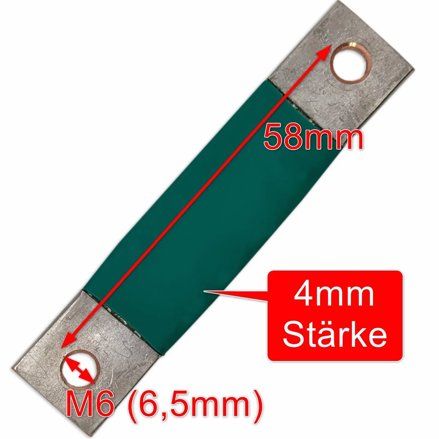 Elastyczne izolowane miedziane złącze ogniwowe 220A (35mm²) do LiFePO4 (EVE/CATL 101-230 Ah). Otwór M6, rozstaw otworów 58 mm. Bardzo wytrzymałe bary autobusowe do przechowywania energii DIY. (7)