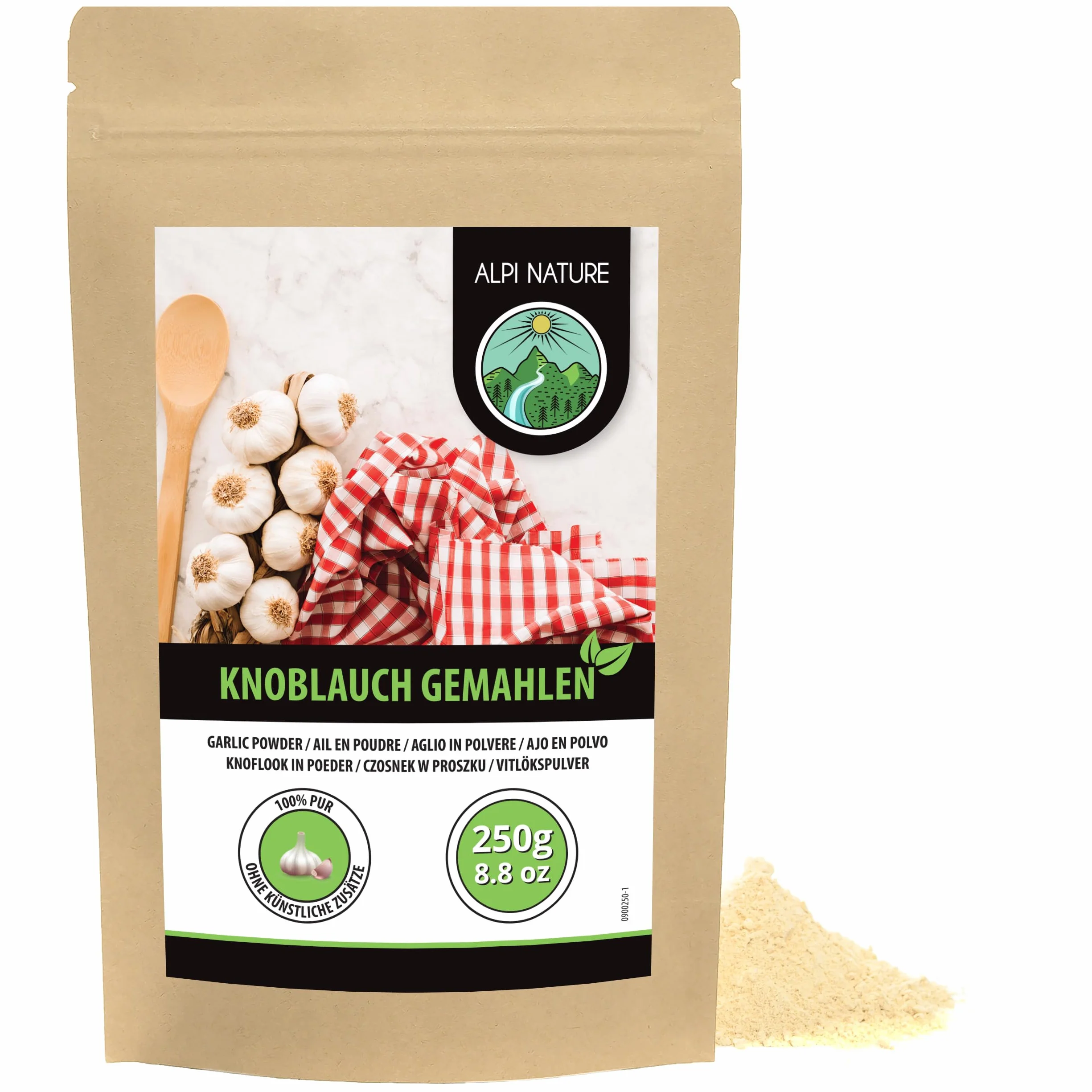 Czosnek w proszku (250 g), mielony czosnek, 100% naturalny, z delikatnie wysuszonego czosnku, naturalny, bez dodatków, wegański
