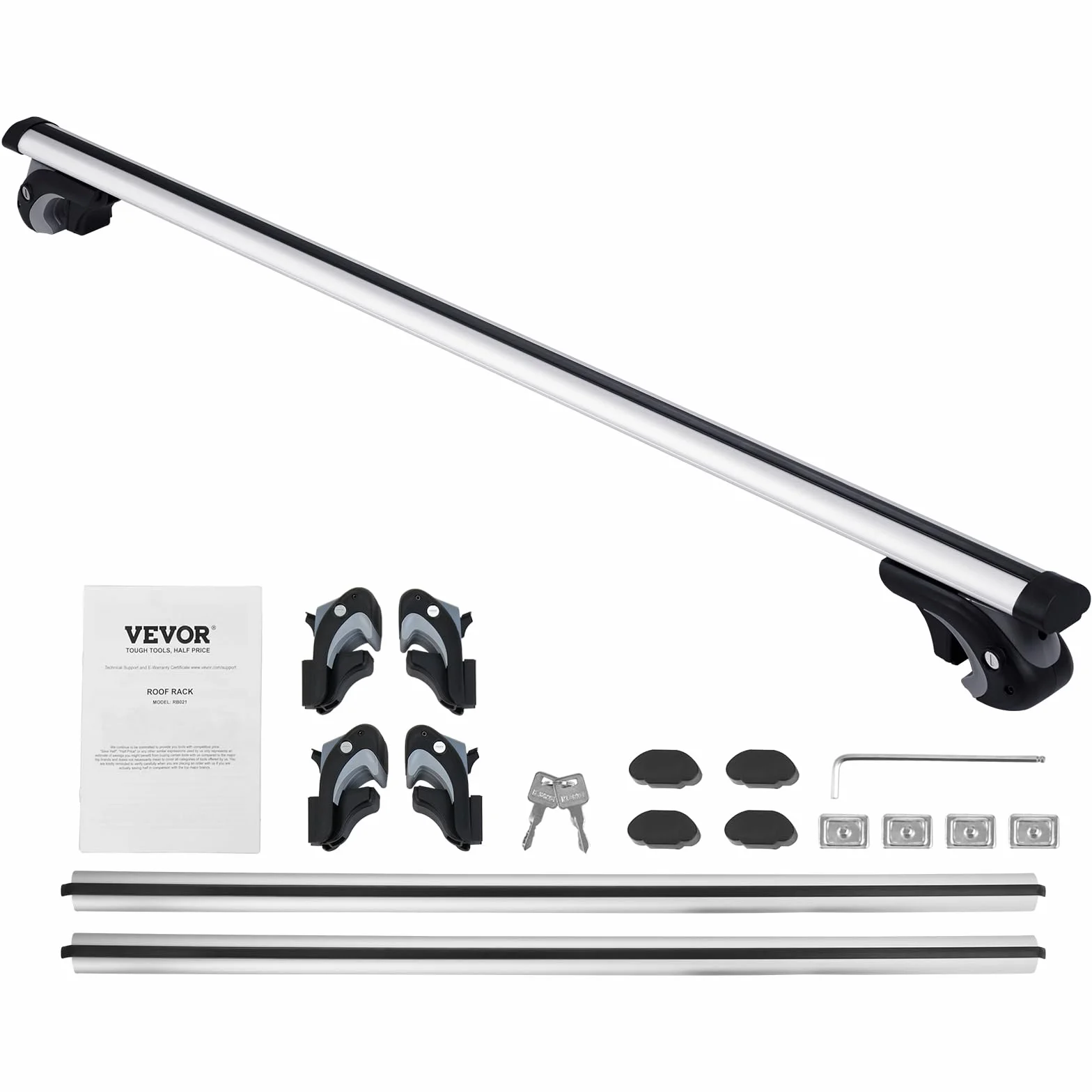 VEVOR Uniwersalne poprzeczki dachowe, 135 cm, aluminiowe relingi dachowe, pasują do podniesionych szyn bocznych ze szczeliną, nośność 90 kg, regulowane poprzeczki z zamkiem, do SUV-ów, sedanów