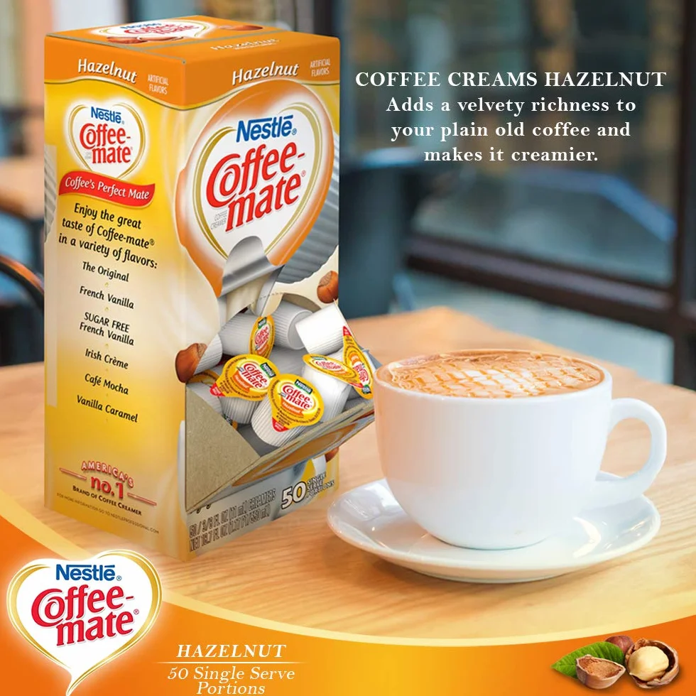 Coffee-mate krem do orzechów laskowych, 50 kremów, pudełko od Coffee-mate