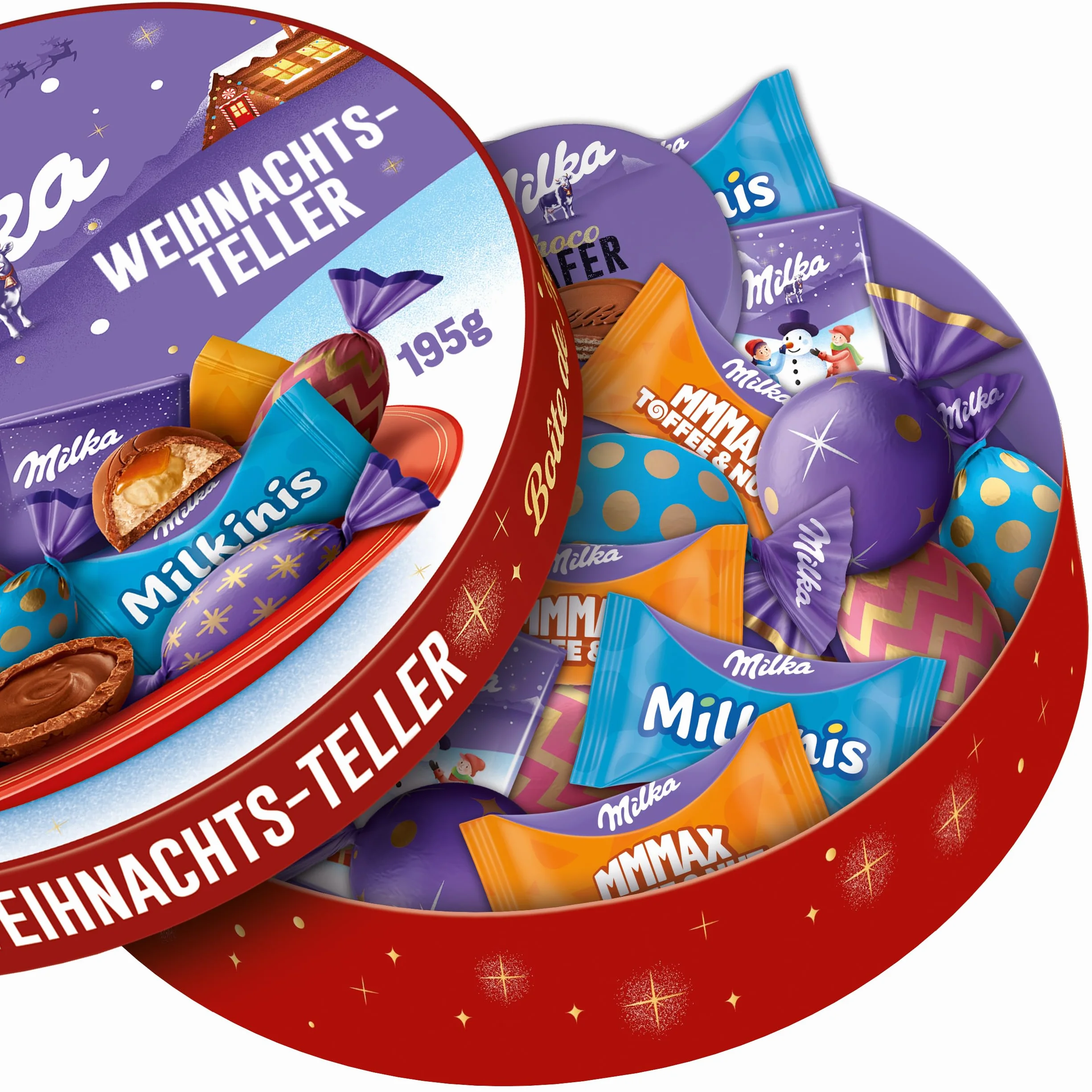 Milka Talerz bożonarodzeniowy, 1 x 195 g, mieszanka czekolady bożonarodzeniowej, pojedyncze opakowanie, prezent na Boże Narodzenie, słodycze na Boże Narodzenie, w 100% z mleka alpejskiego