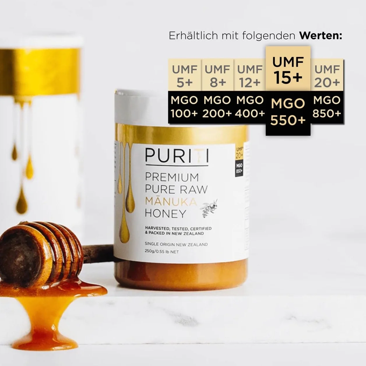 PURITI Miód Manuka MGO 550+ 500 g z Nowej Zelandii certyfikowany metyloglioksal