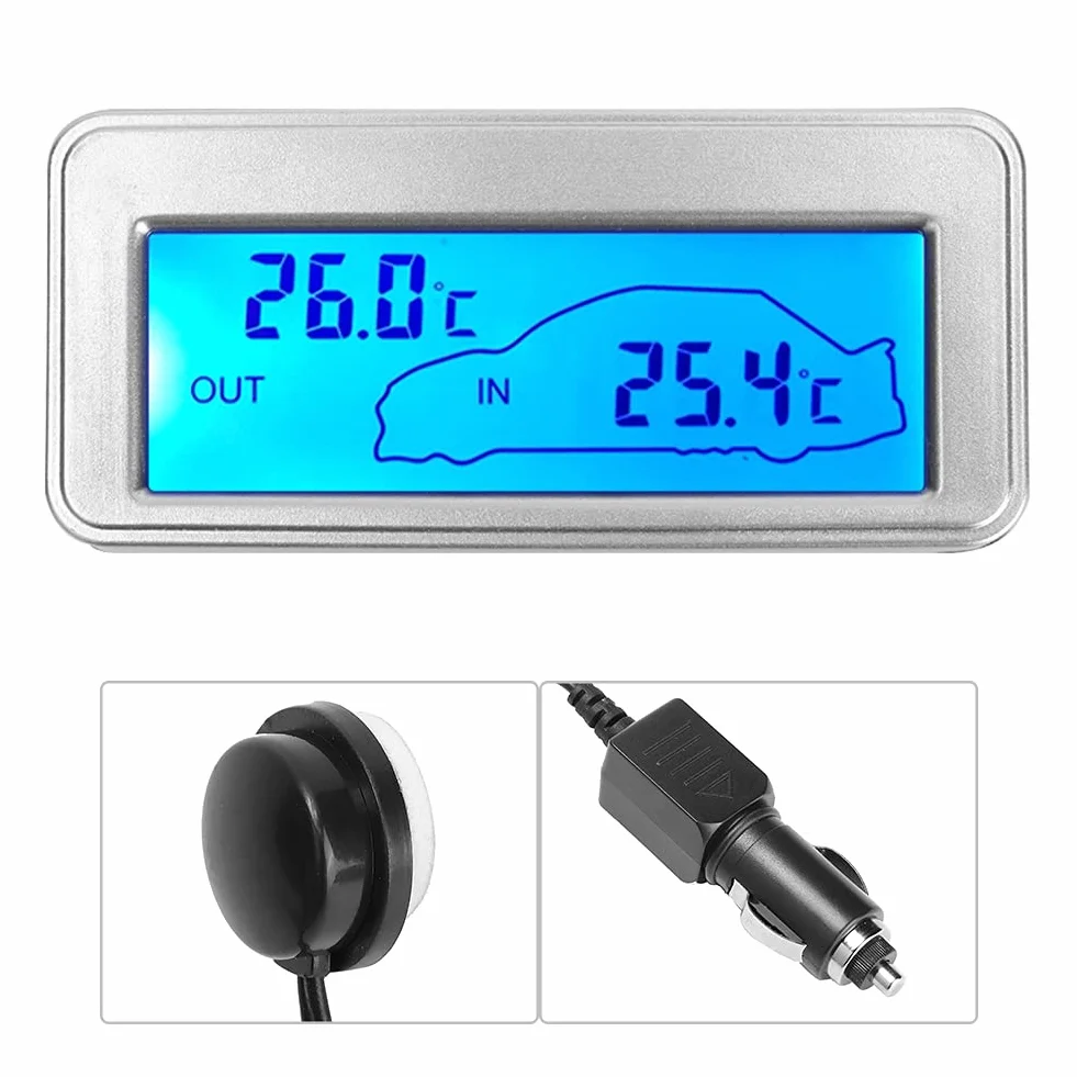 Termometr Samochodowy, Samochodowy Cyfrowy Wyświetlacz LCD 12 V Kryty Termometr Zewnętrzny czułość Miernik Temperatury
