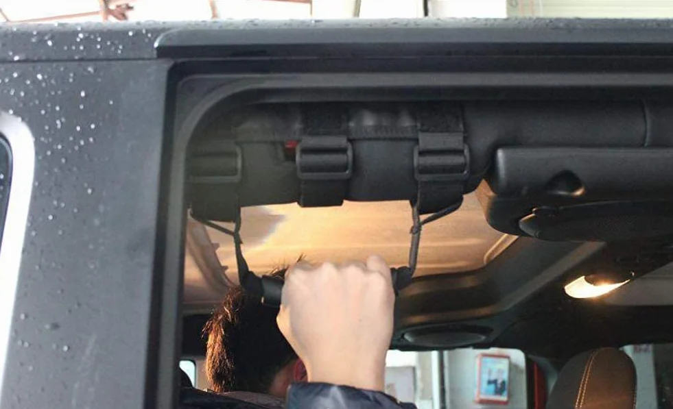 2 szt. Rama uchwytu samochodowego zmodyfikowany uchwyt do drzwi dachowych lina do ciągnięcia antypoślizgowa/pasuje do Jeep Wrangler 1987-2019 YJ TJ LJ JK JL (czarna)