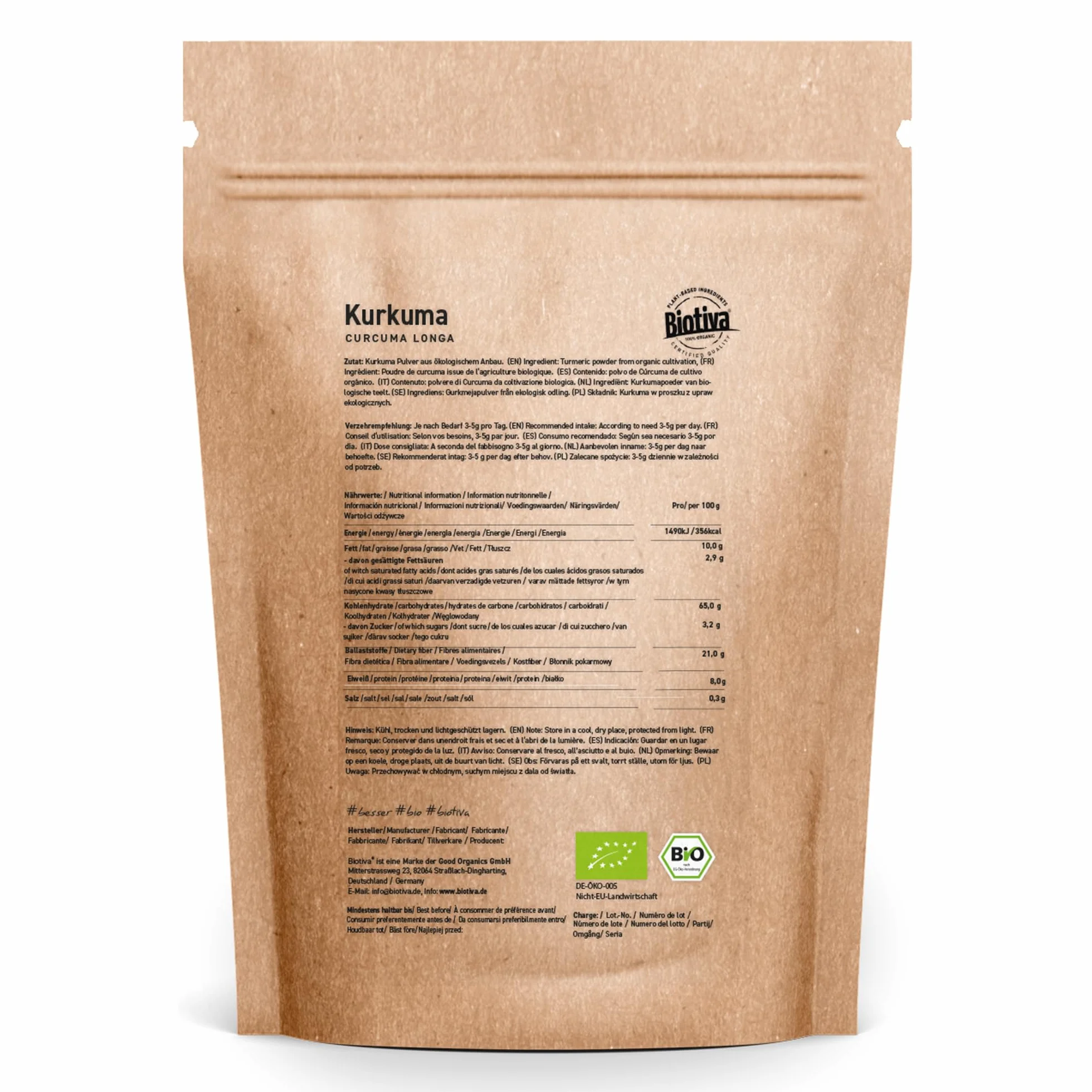 Biotiva Kurkuma w proszku ekologiczna 1 kg kurkumina min. 3% naturalny superfood