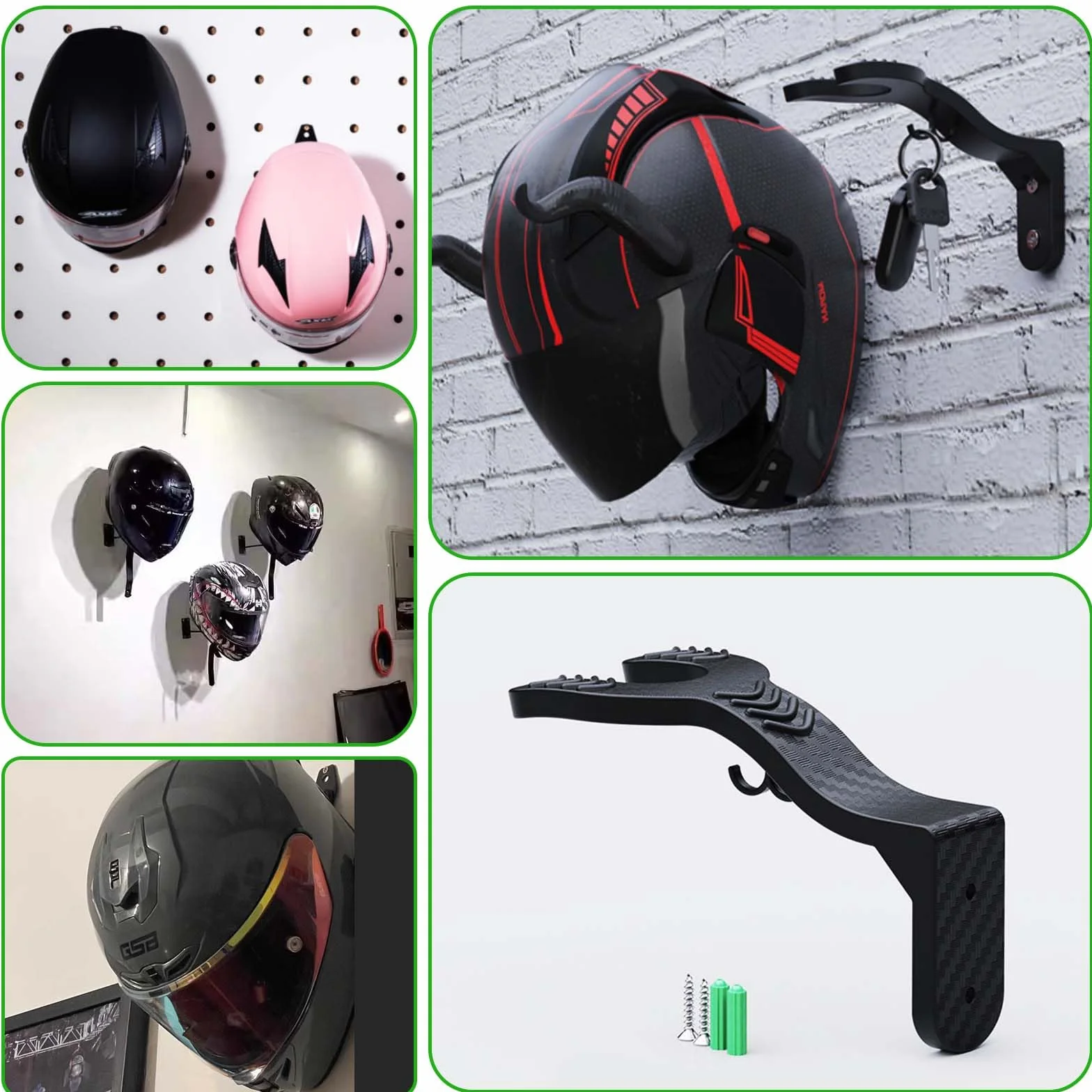 Funtery Uchwyt ścienny na kask, 3 sztuki, uchwyt na kask z hakiem, uchwyt na kask motocyklowy, montaż ścienny, uchwyt na kask do zawieszenia kluczy i kasku motocyklowego