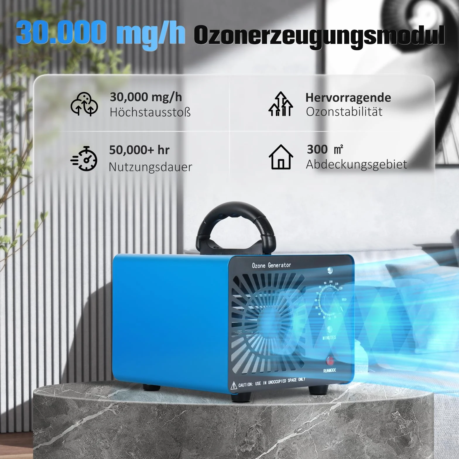 Generator ozonu 30000 mg/h oczyszczacz powietrza ozonator O3 do 300 m² timer 120 minut