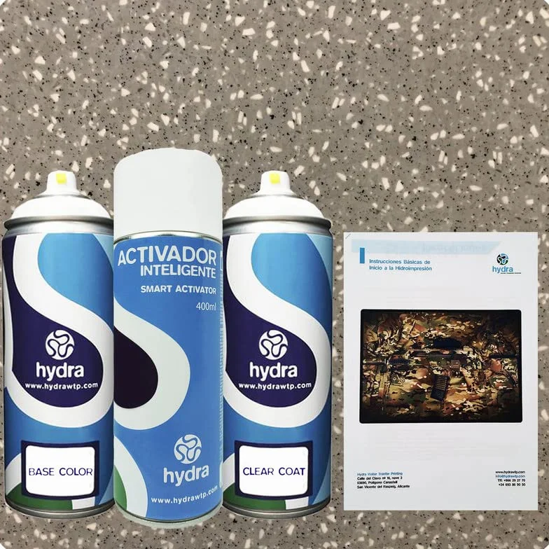STARTER zestaw do transferowego druku wodnego Hydro Dipping Kit: aktywator 400 ml + farba tła + lakier + podstawowa instrukcja obsługi + folia do transferowego druku wodnego szerokość: 100 cm. Długość