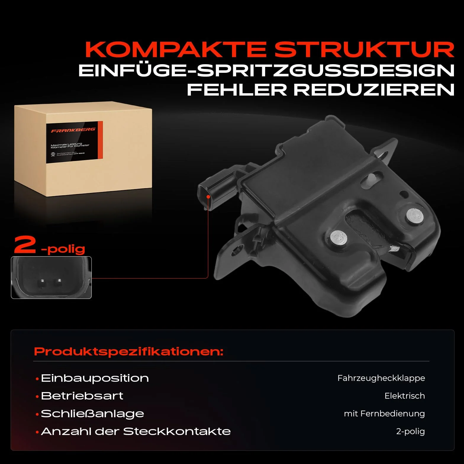 Frankberg Zamek klapy bagażnika, 2-biegunowy, kompatybilny z Duster HS SUV 2012-2018, Logan MCV II Kombi 2013-Dzisiaj Replace # 905039326R