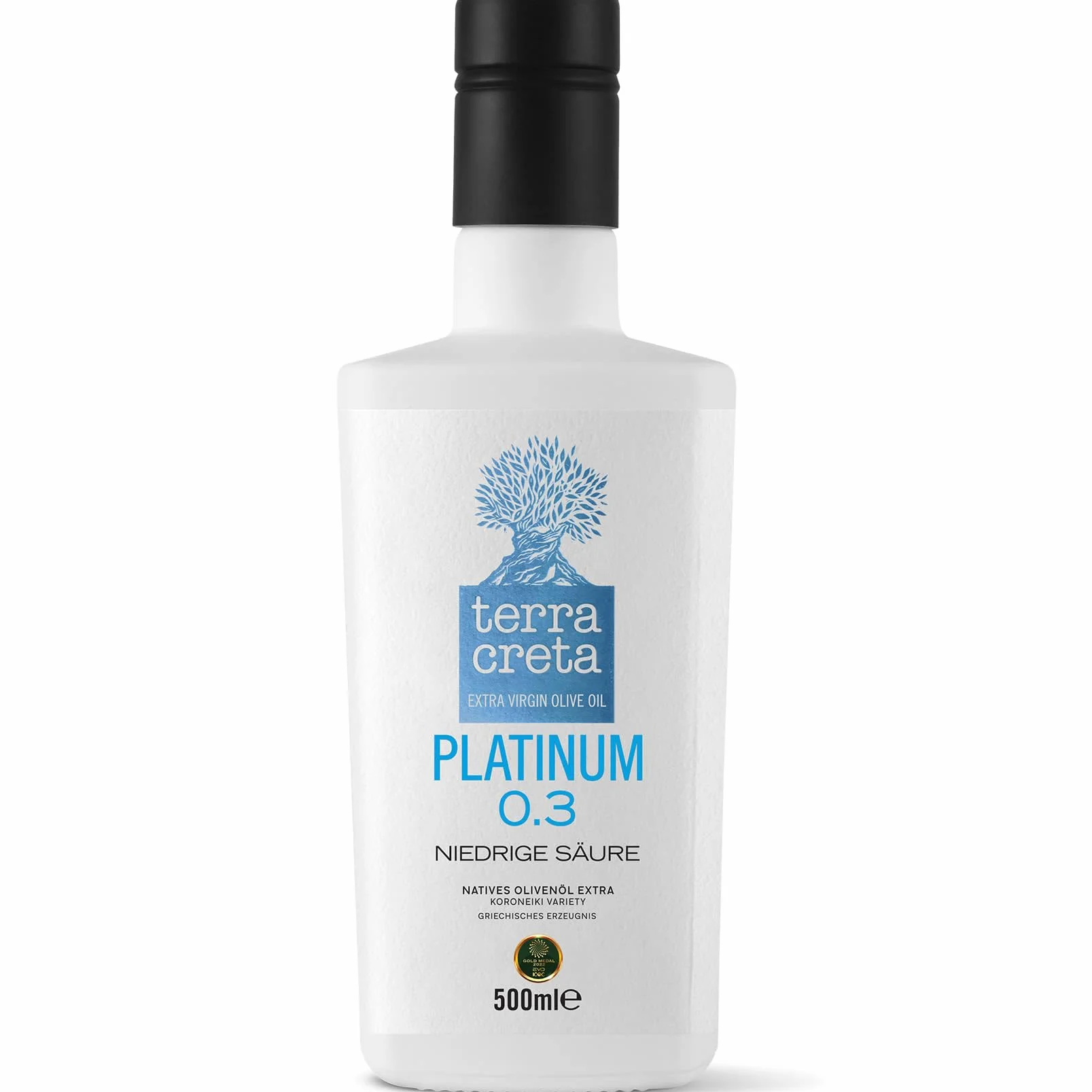 Terra Creta Platinum 0.3 Oliwa Extra Virgin 500ml – Ultra niska kwasowość | Tłoczona na zimno | Premium z Krety | Odmiana Koroneiki