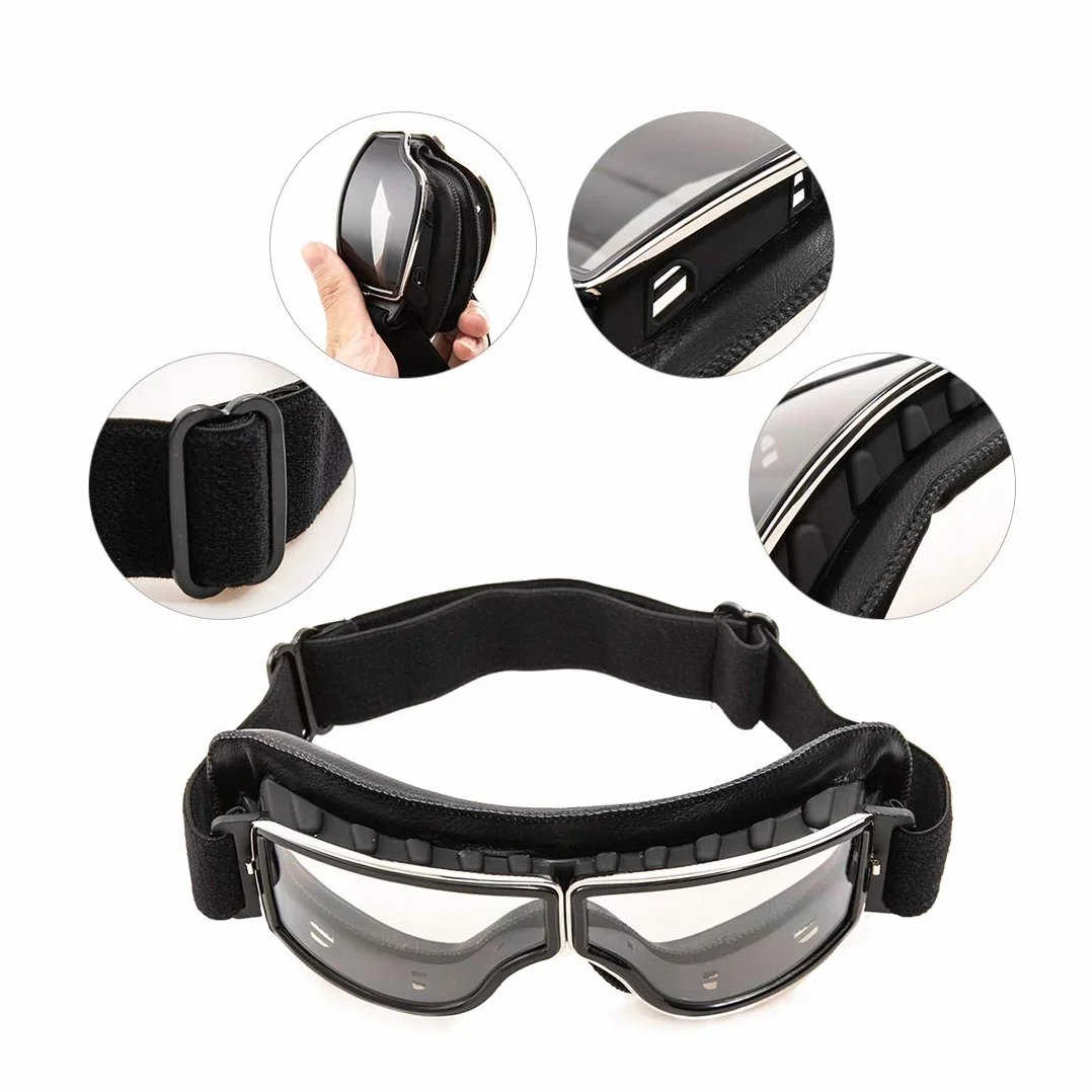 Okulary motocyklowe ze skóry PU okulary sportowe retro okulary rowerowe do ATV Bike Motocross okulary ochronne