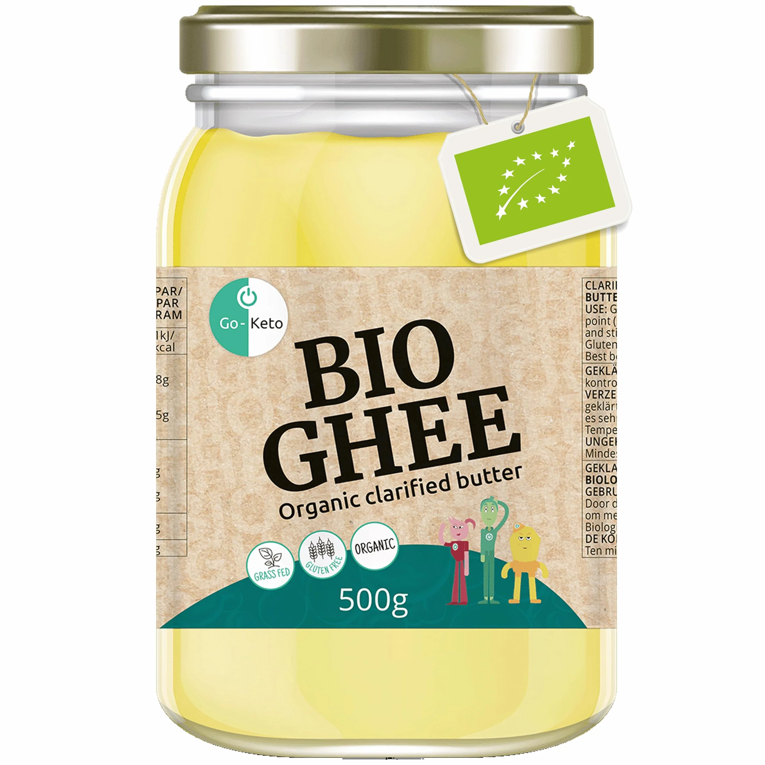 Go-Keto BIO Ghee, 500g | 100% masło klarowane, certyfikat BIO, Ayurveda | idealne dla diety keto | idealne do pieczenia i smażenia | bez laktozy, bez glutenu, low carb