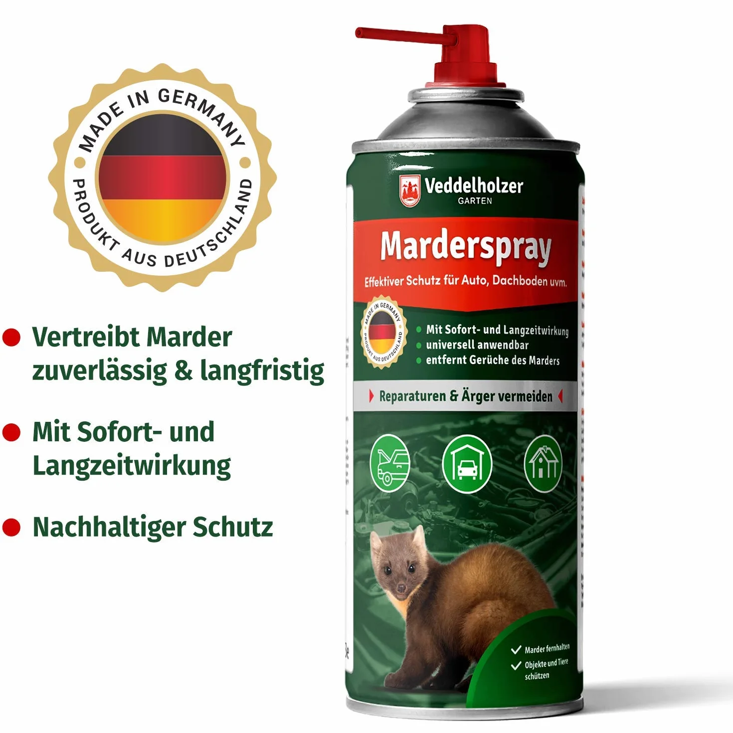 Veddelholzer spray na kuny do samochodu, strychu i garażu | 400 ml | Natychmiastowa i długotrwała ochrona przed kunami i obiektami dzięki skutecznej ochronie przed kunami | Odstraszacz kunów