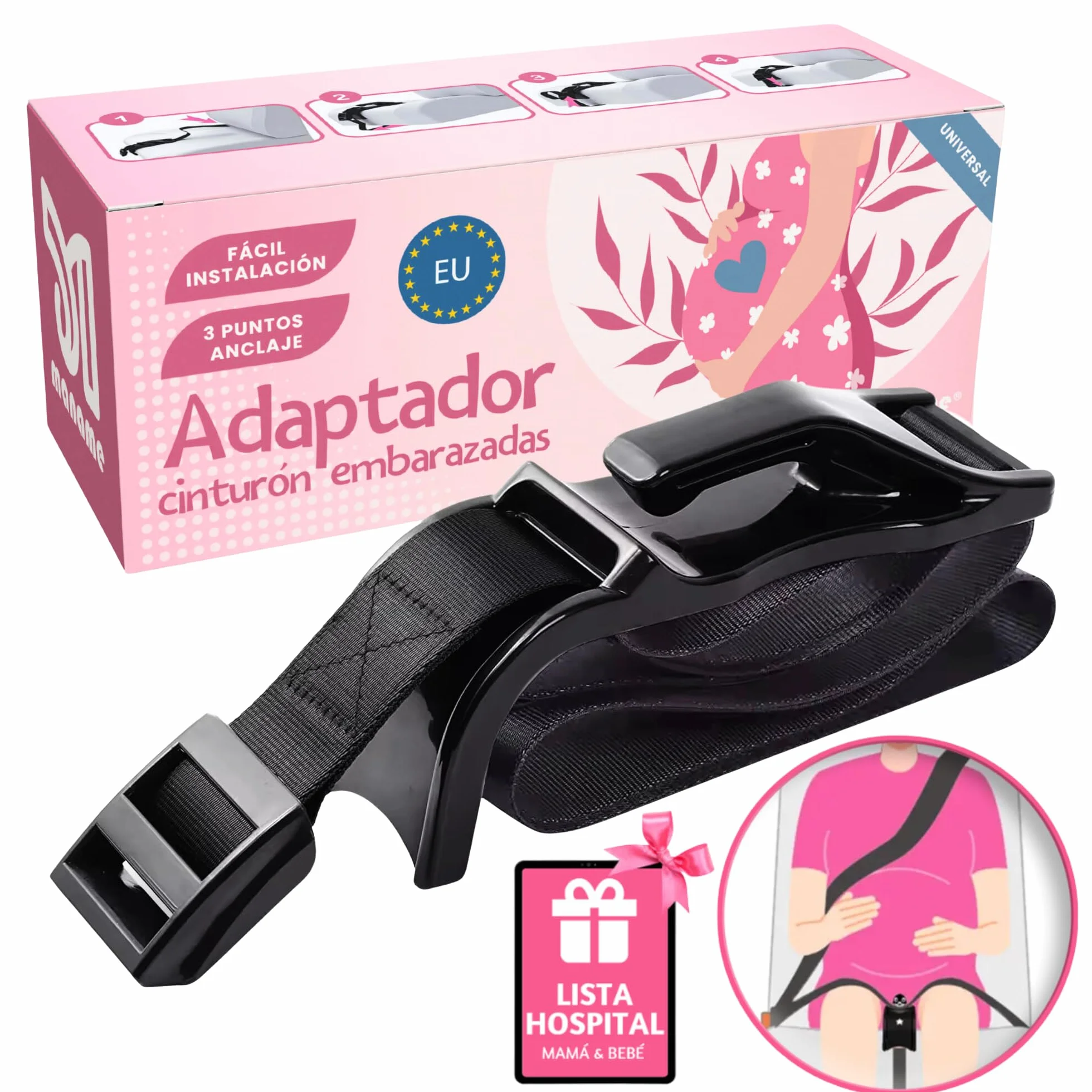 Maname® Pas ciążowy z homologacją samochodu ciężarnego. Adapter pasa ciążowego - Prezenty w ciąży - Pas w ciąży chroni Twoje dziecko w samochodzie przed wstrząsami, naciskiem i ryzykiem