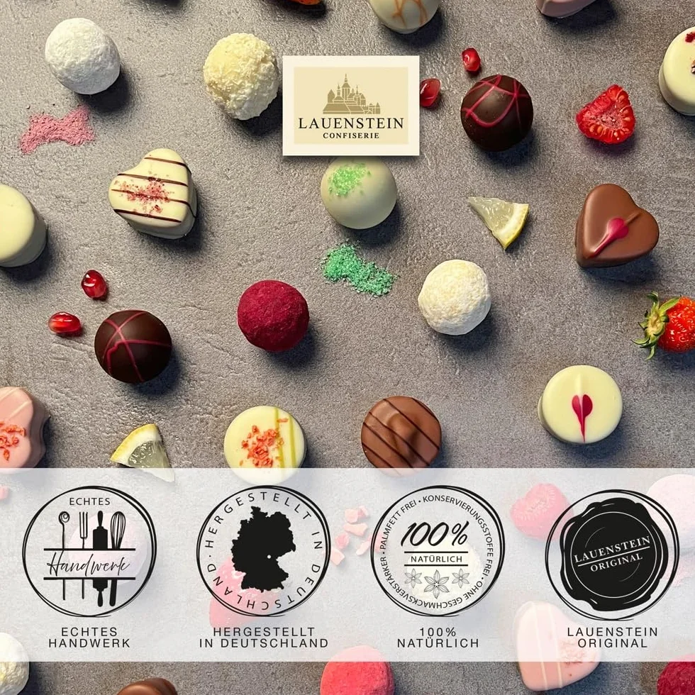 Lauensteiner Wyszukane przysmaki, 400 g, 16-krotnie posortowane bez alkoholu, czekoladowy prezent dla każdego smakosza czekoladowego, popularny wśród kobiet i mężczyzn