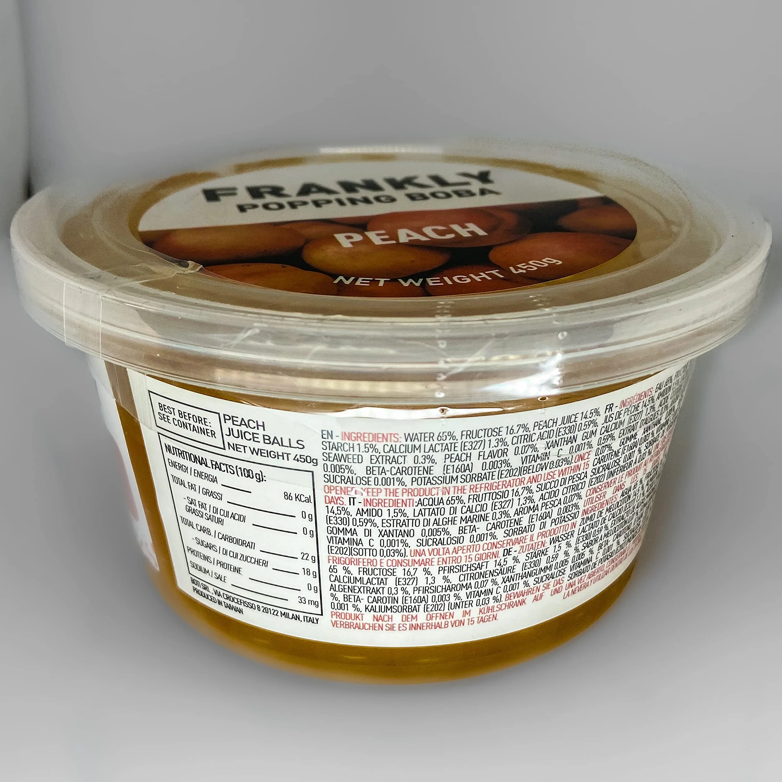 FRANKLY Popping Boba - Pour le Bubble Tea, les yaourts, les gâteaux et les desserts. (Pêche, 450g)