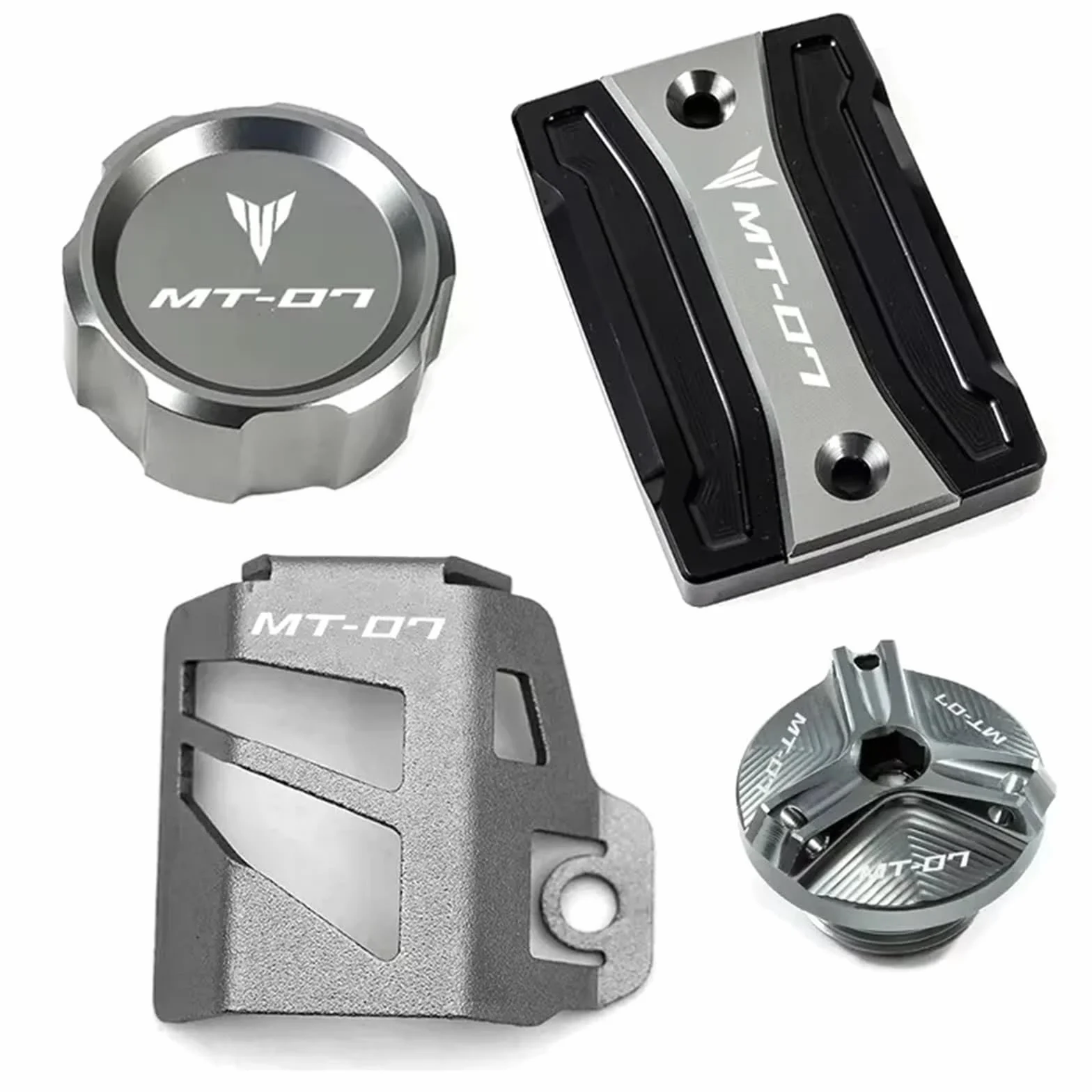 Pasuje do Yamaha MT07 2025 2024 akcesoria MT 07 FZ07 2014-2025 2022 motocykl przedni tylny płyn hamulcowy pokrywa zbiornika korek oleju silnikowego(4-Grey)