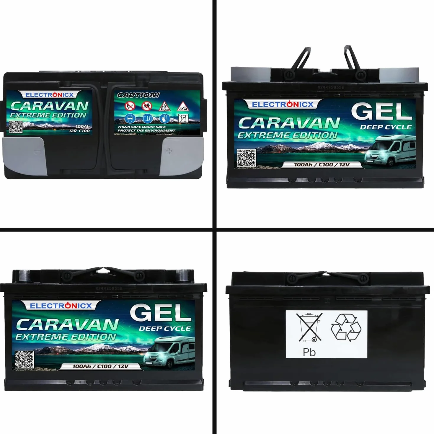 Electronicx CARAVAN EXTREME EDITION 100Ah 12V Żelowy akumulator zasilający 278×175×190 mm