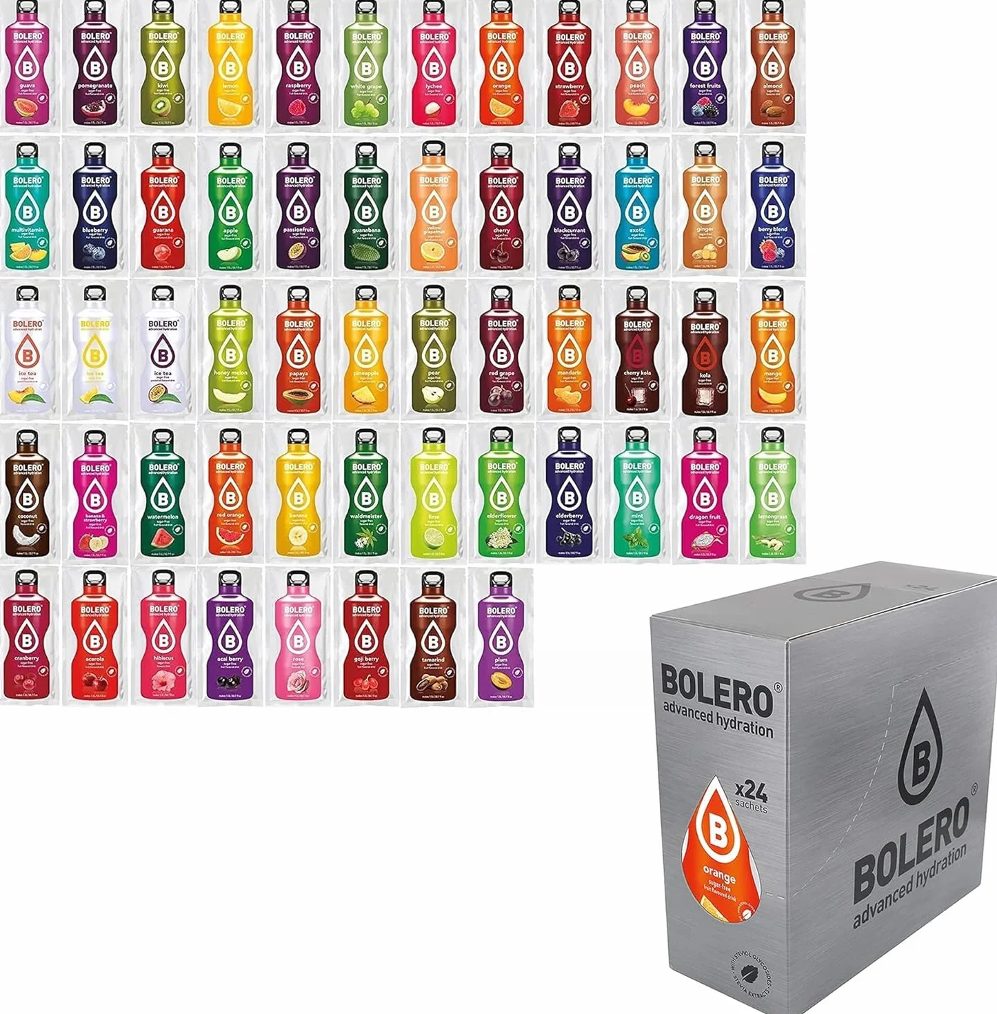 Poznaj opakowanie Bolero I MIX 24x9g I Orzeźwiający napój w proszku bez cukru słodzony stewią | Witamina C | dla diabetyków | zdrowszy napój dla rodziny i przyjaciół