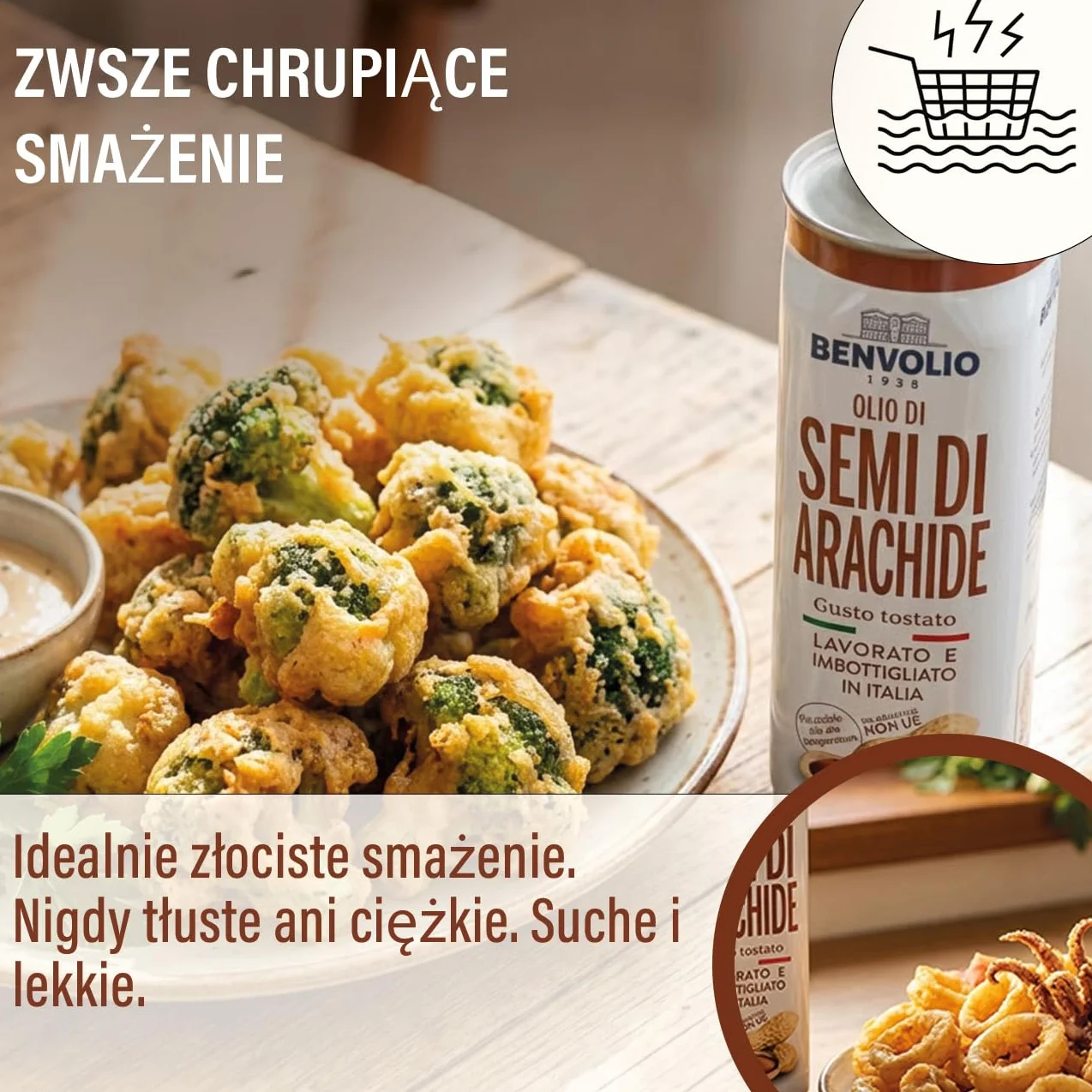 Benvolio 1938 Olej Arachidowy 100% Włoski, do Smażenia i Głębokiego Tłuszczu, Wysoki Punkt Dymienia, Neutralny Smak, Bezglutenowy, 750g