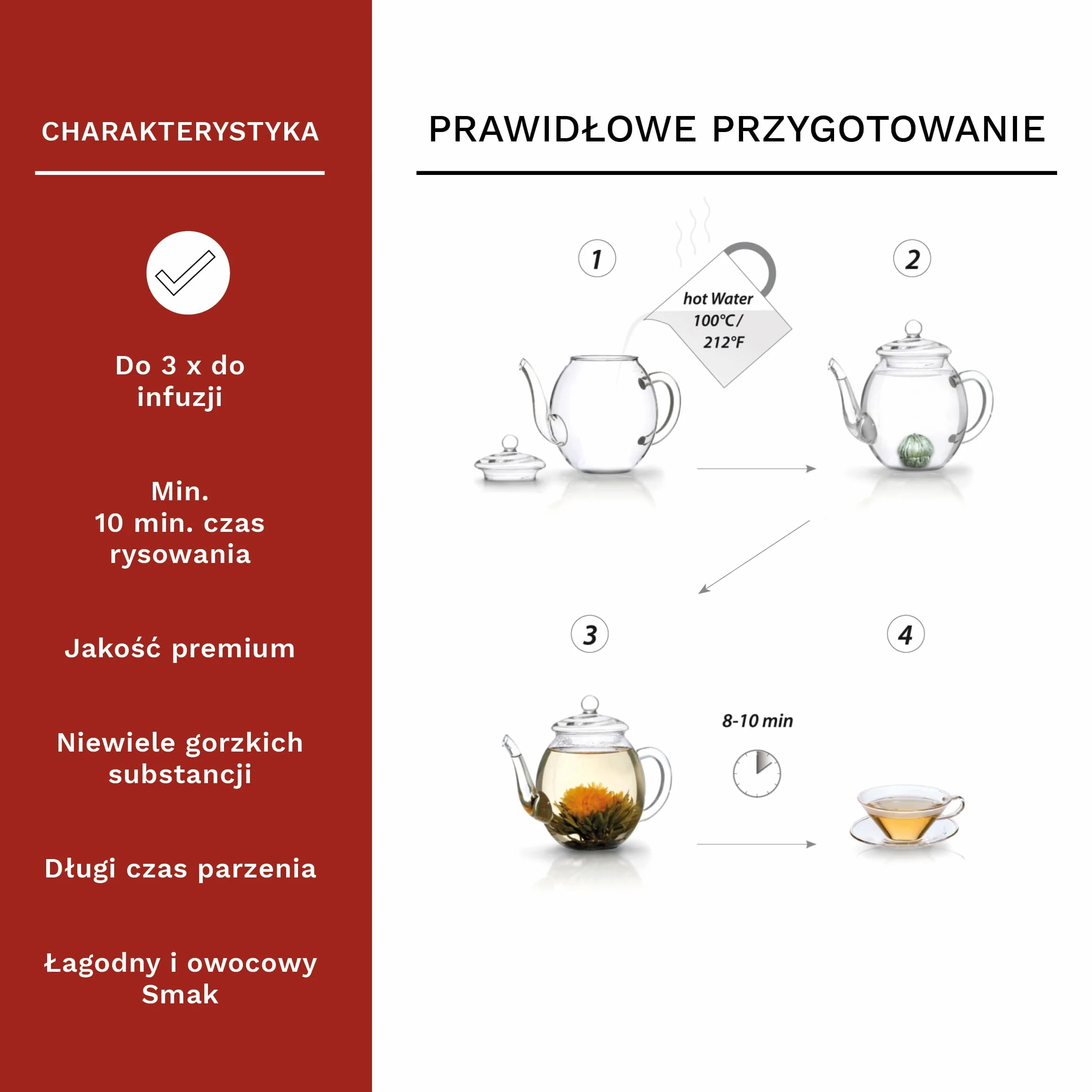 Creano Mieszanka kwiatów herbacianych zestaw upominkowy herbata kwitnąca ze szklanym dzbankiem i 2 szklankami termicznymi 250 ml biała herbata