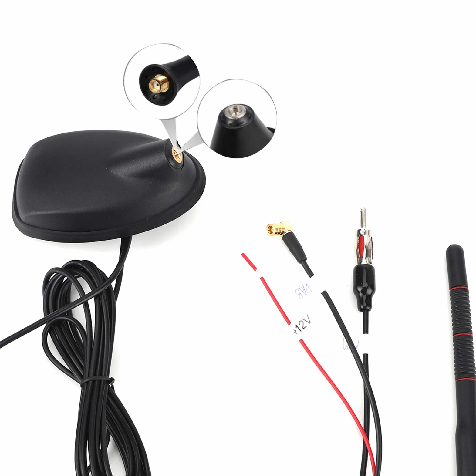 Antena Samochodowa DAB+GPS+FM Antena Samochodowa Radio Cyfrowe Kombinowana Antena Dachowa FM/AM ze Wzmacniaczem Wzmacniacz Sygnału Adapter SMB DIN z Przedłużaczem 5m do Radia
