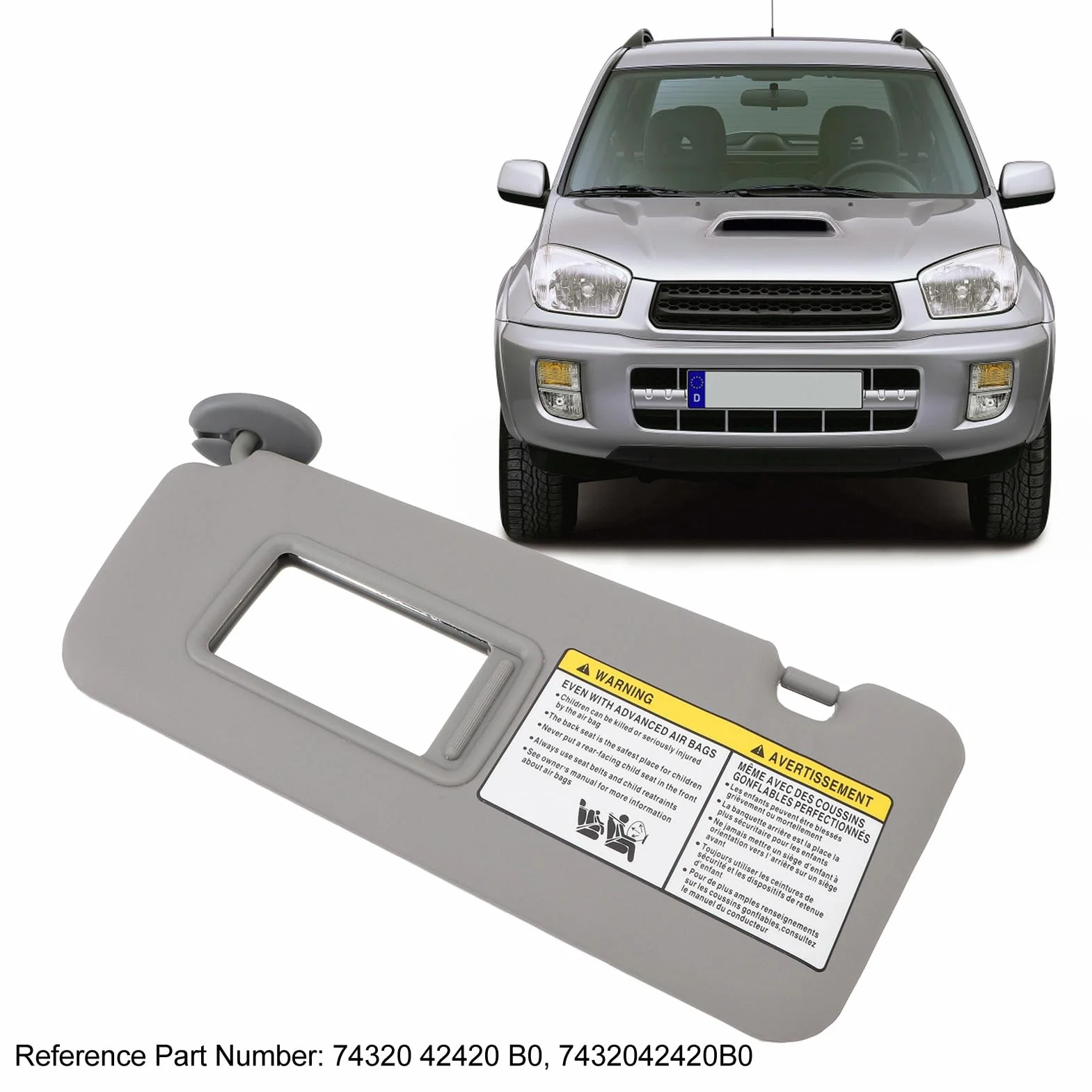 Auto Szara Lewa Osłona Przeciwsłoneczna Po Stronie Kierowcy dla RAV4 2004 do 2005, 74320 42420 B0 Osłona Przeciwsłoneczna z Lusterkiem do Makijażu do Samochodu RAV4 2004 do 2005